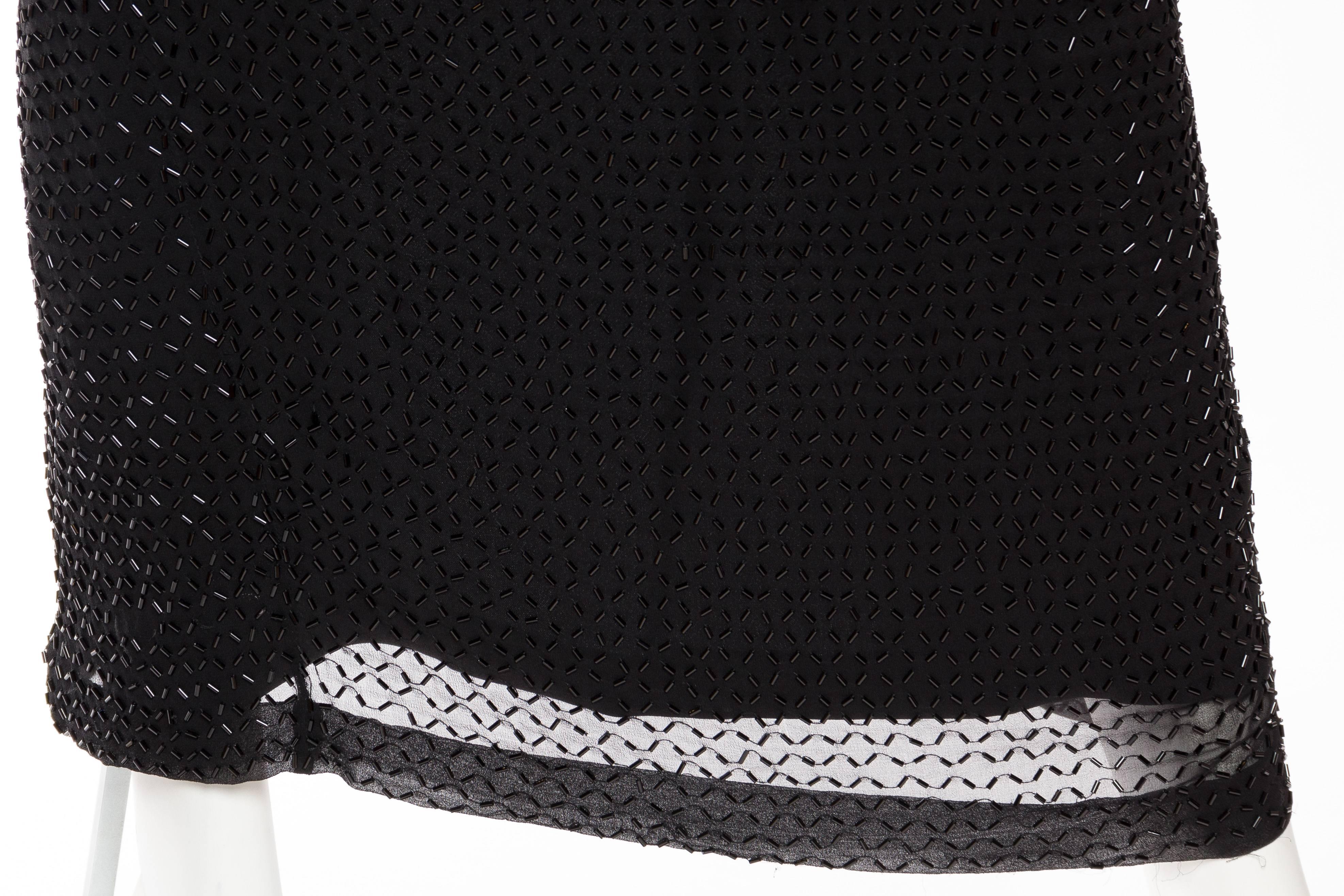 1980S Black Silk Chiffon Cold Shoulder Beaded Fringe Gown For Sale 6