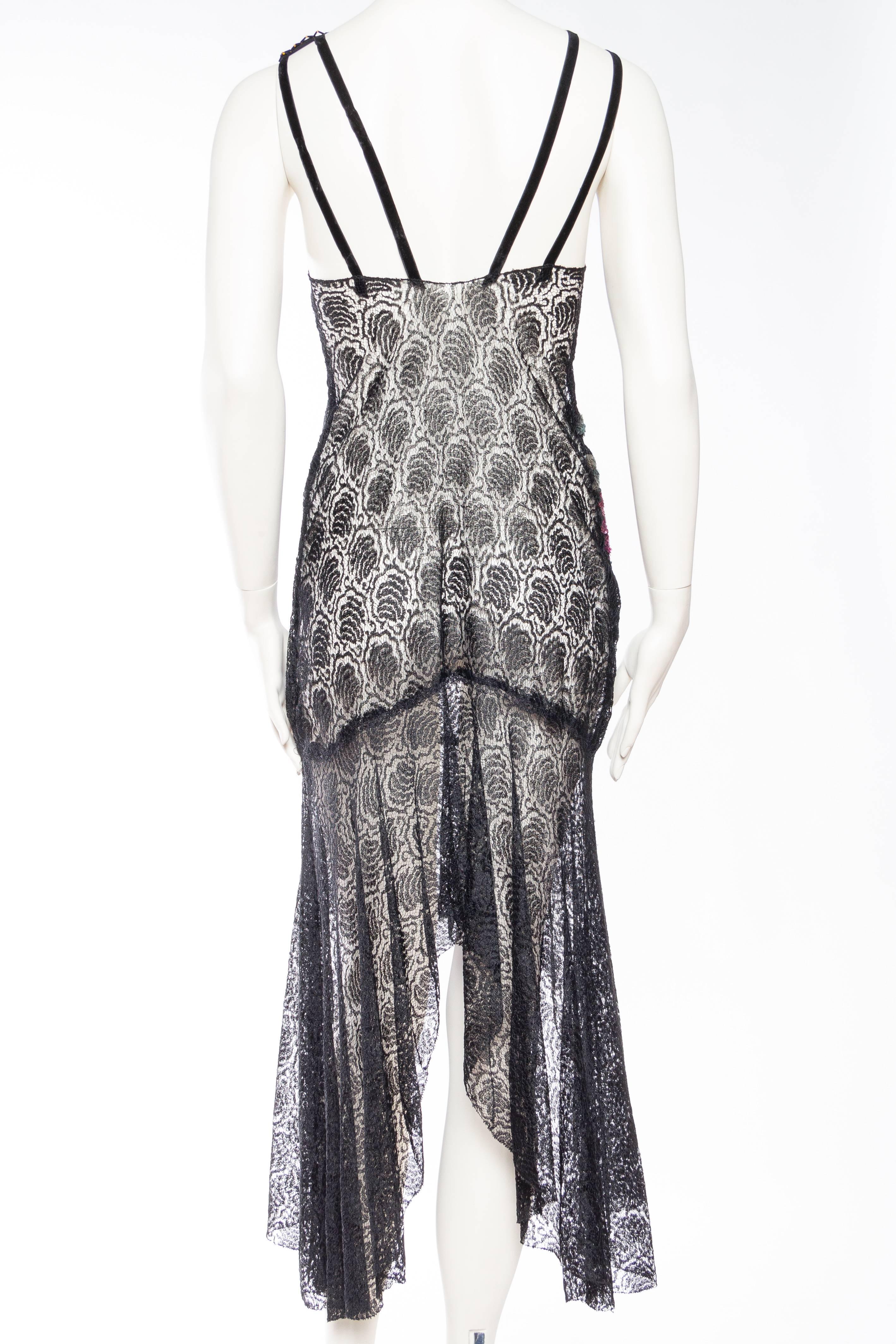 Reworked 1930s Sheer Lace Dress with Sequined Bird 2