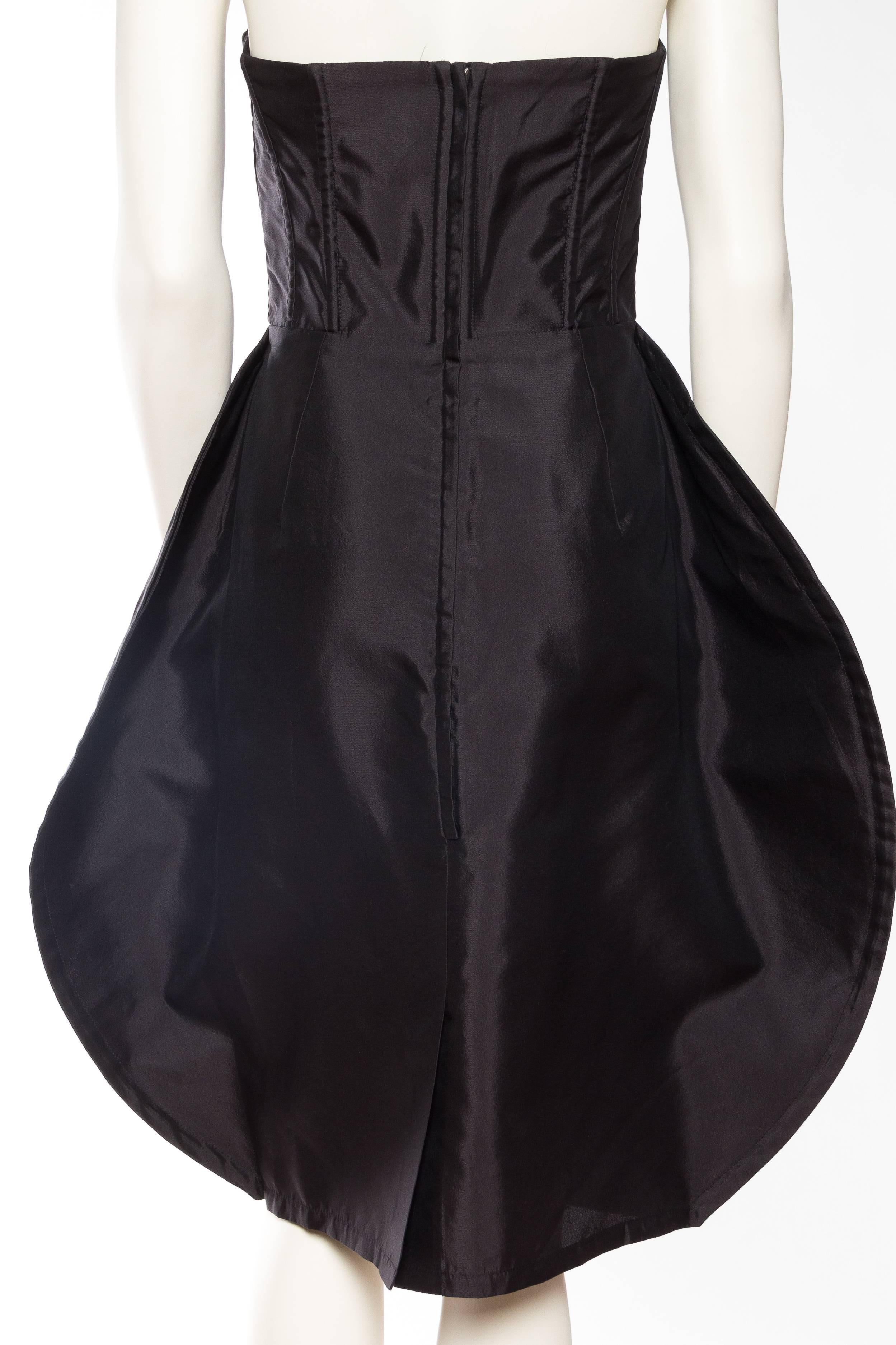 2000S DOLCE & GABBANA Black Silk Twill Strapless Bustier Cocktail Dress With Po 1