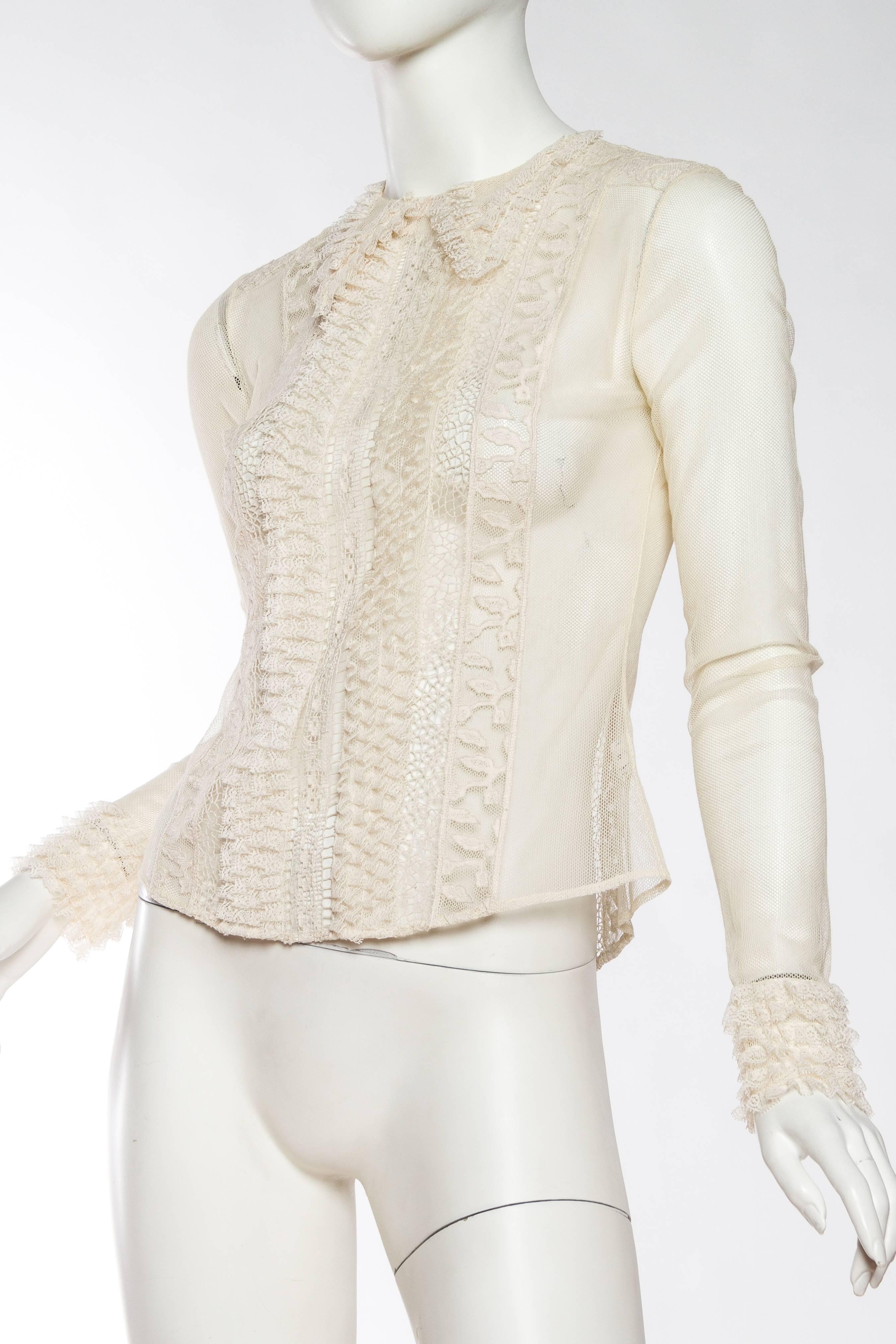 Victorian Style Lace & Net Blouse by Oscar De La Renta In Excellent Condition In New York, NY