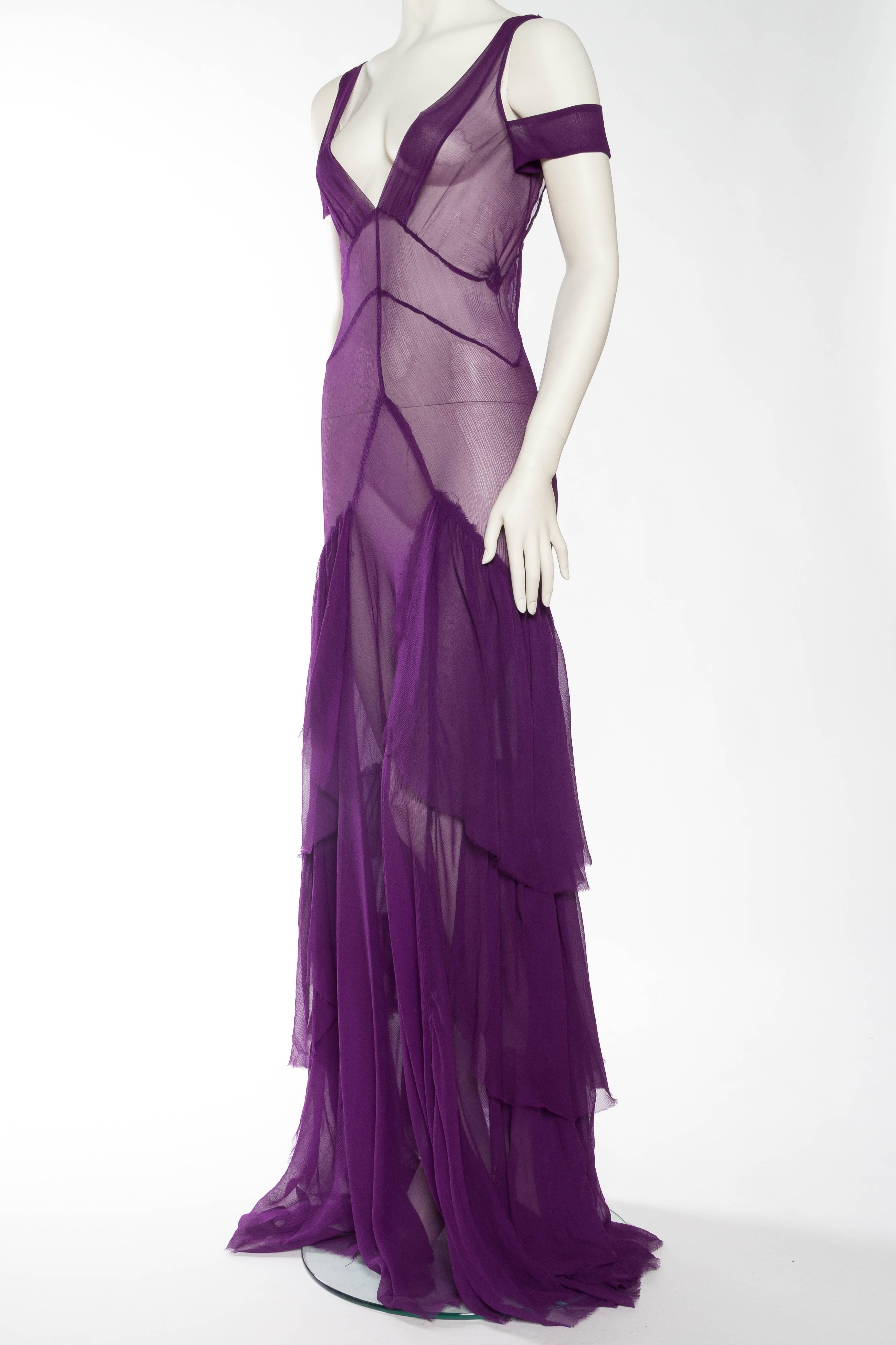 Women's 1930s Style Sheer Chiffon Gown