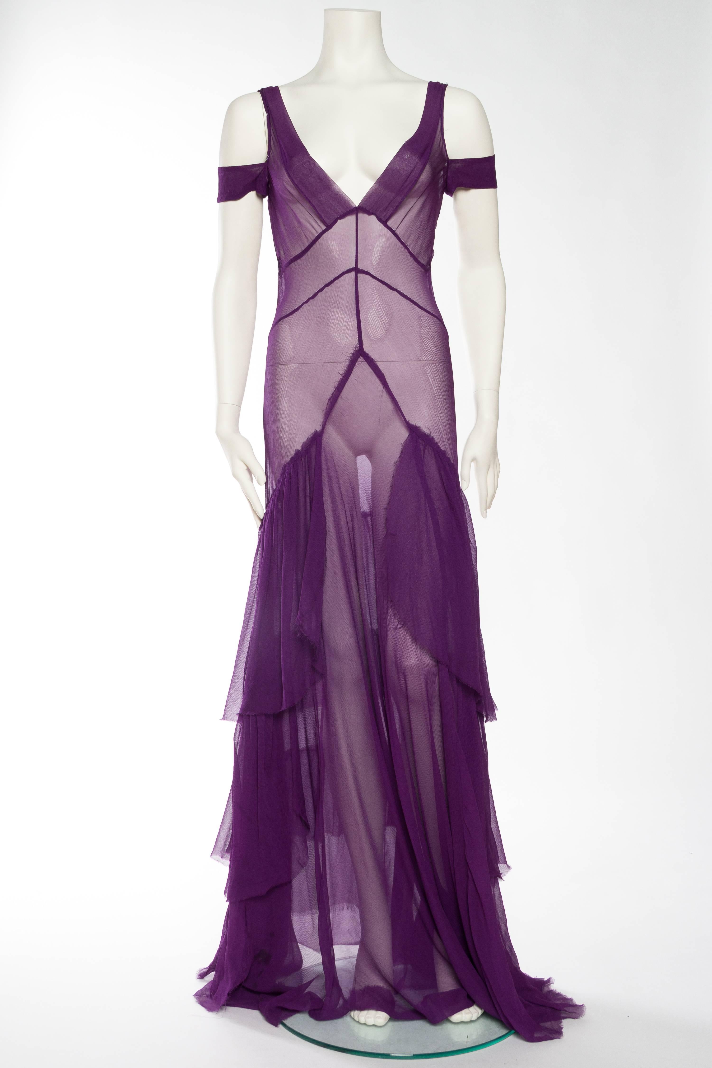 Purple 1930s Style Sheer Chiffon Gown