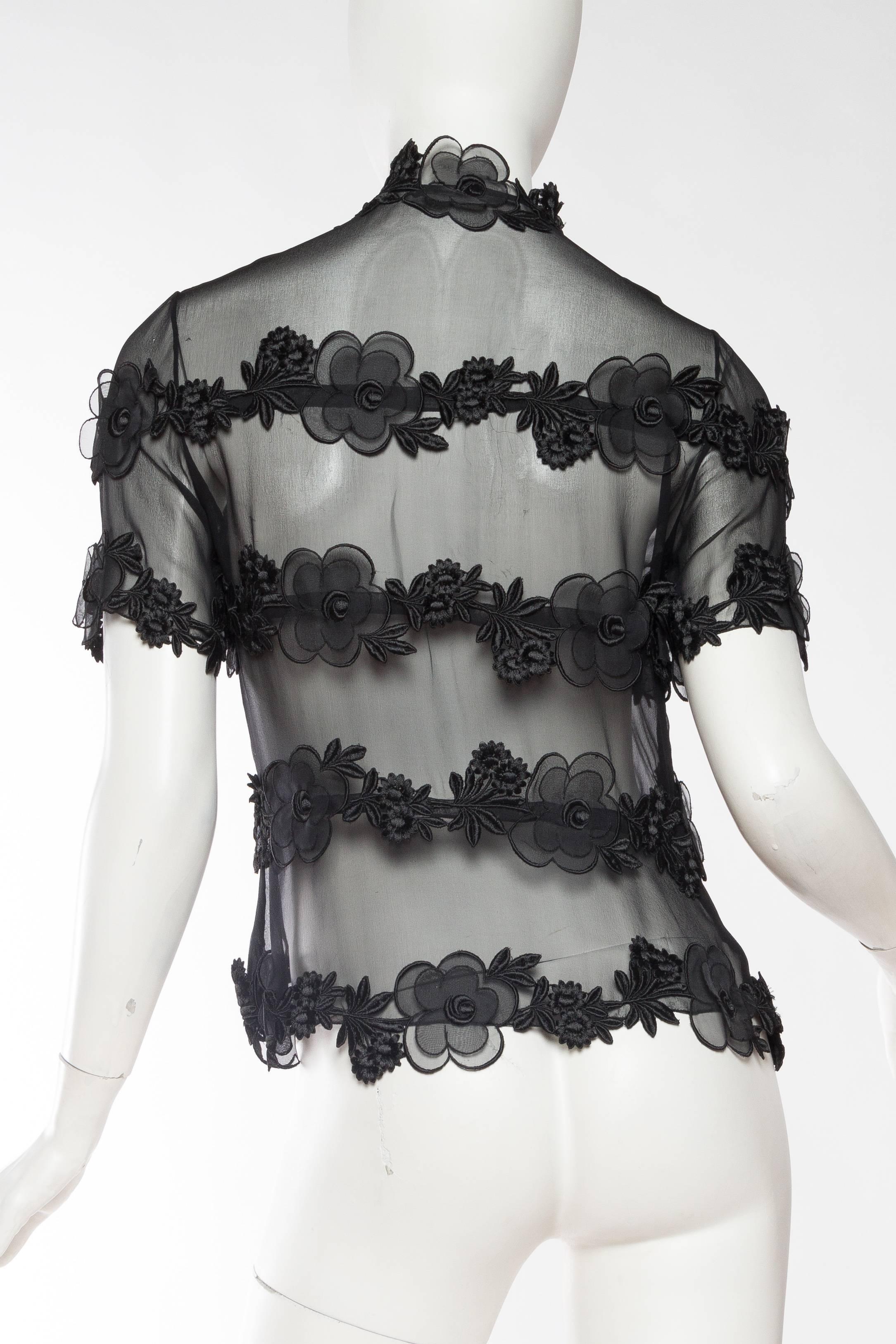 Sheer Black Chanel Jacket with Embroidered Flowers 2