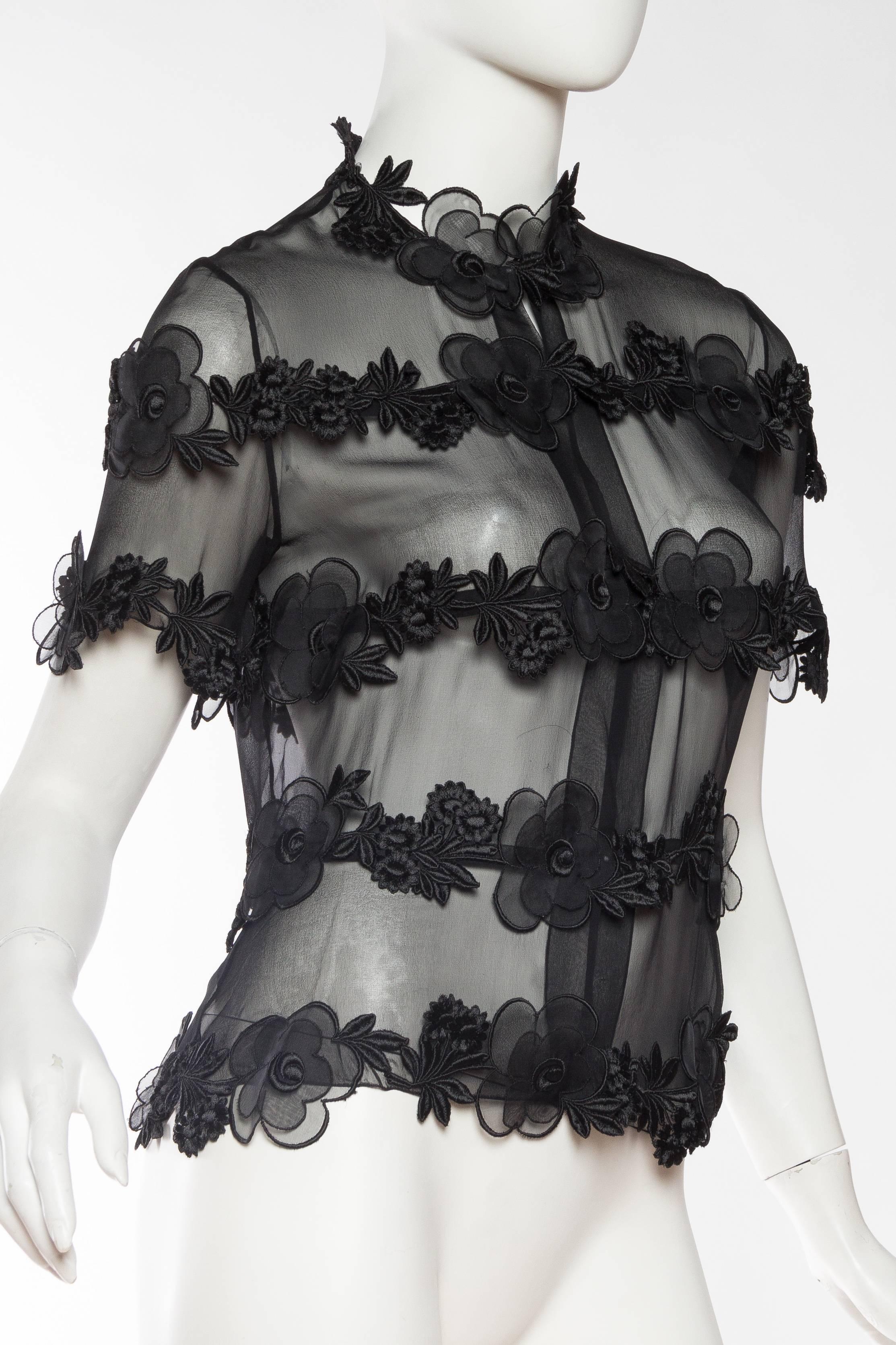 Women's Sheer Black Chanel Jacket with Embroidered Flowers