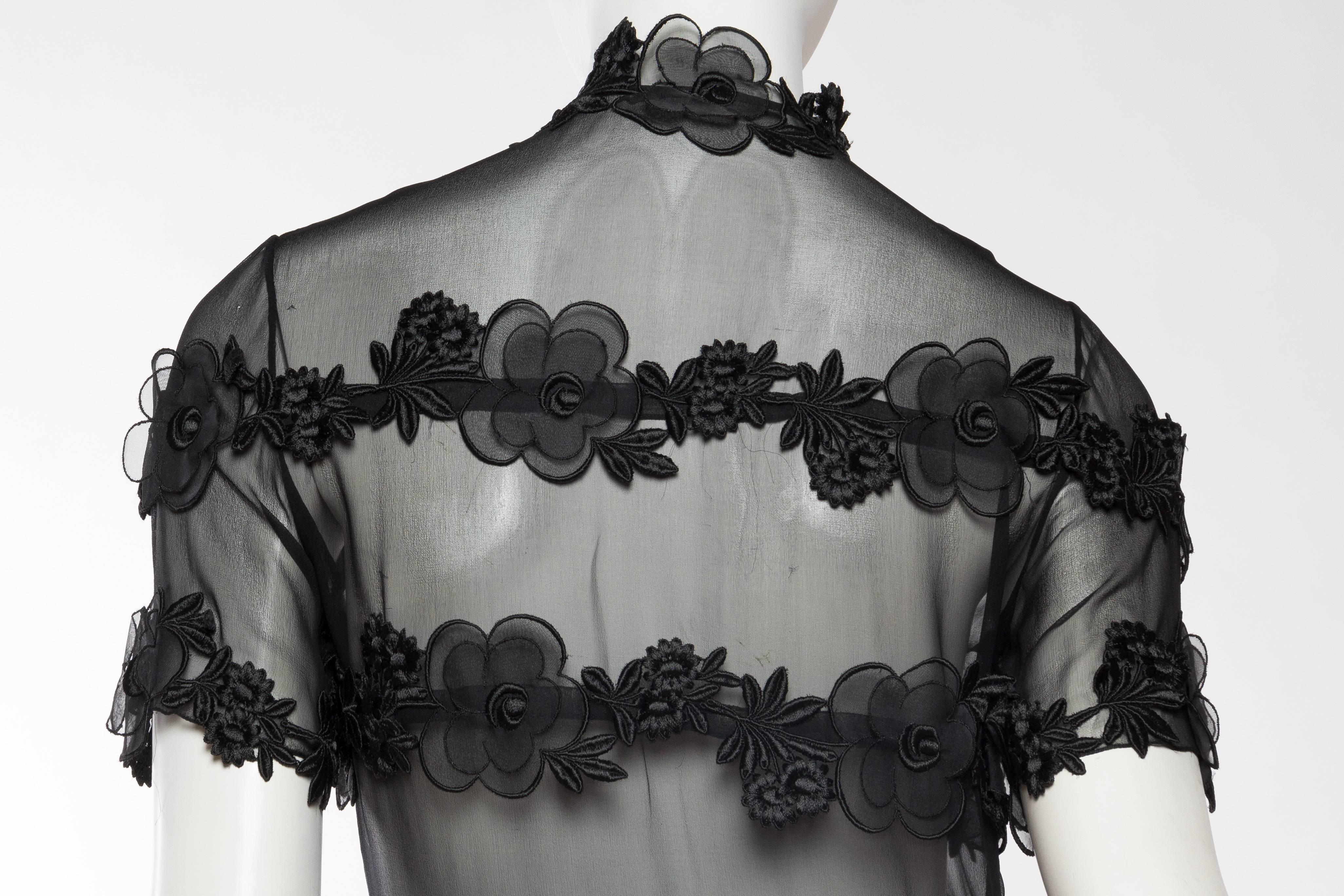 Sheer Black Chanel Jacket with Embroidered Flowers 4