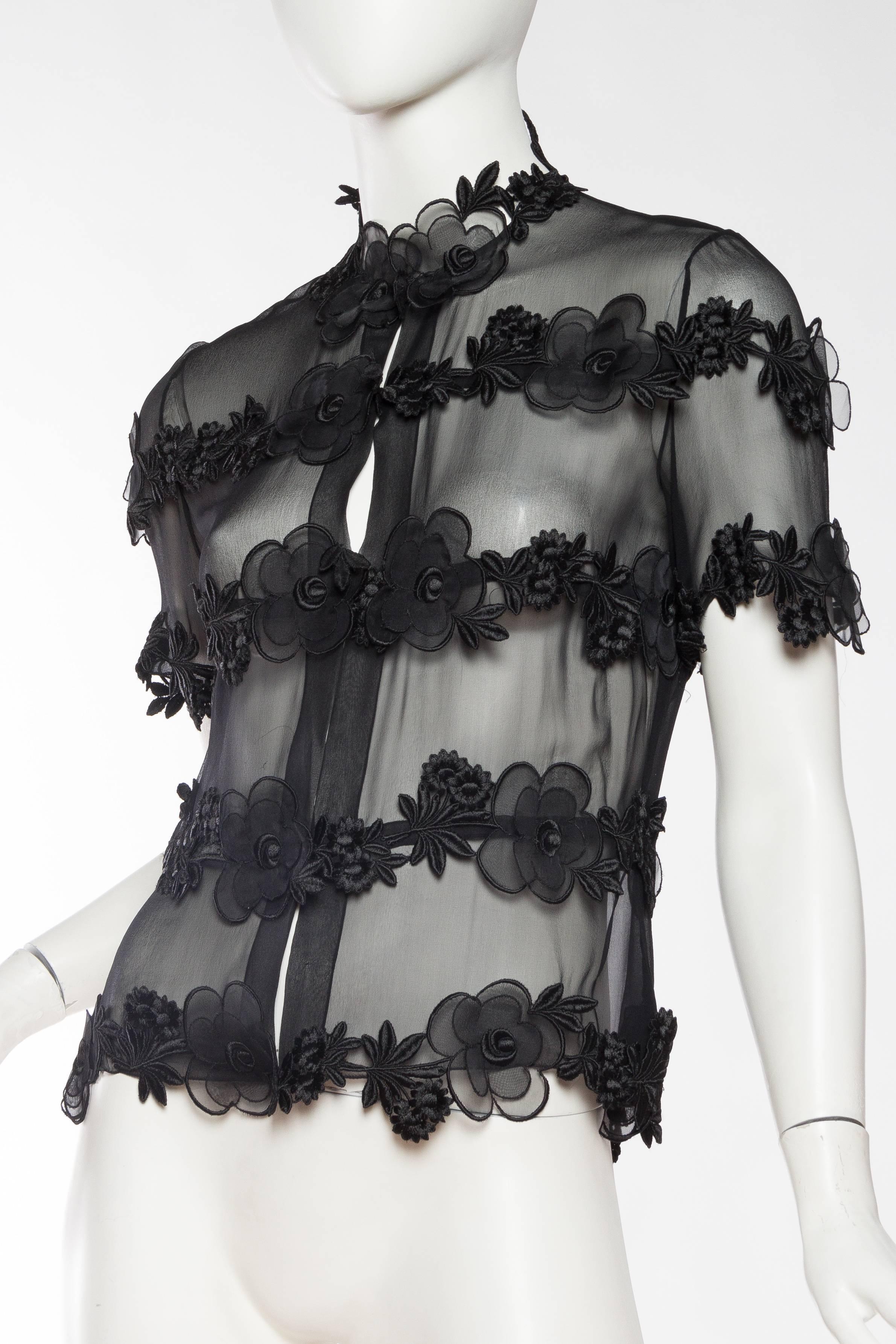 Sheer Black Chanel Jacket with Embroidered Flowers 1