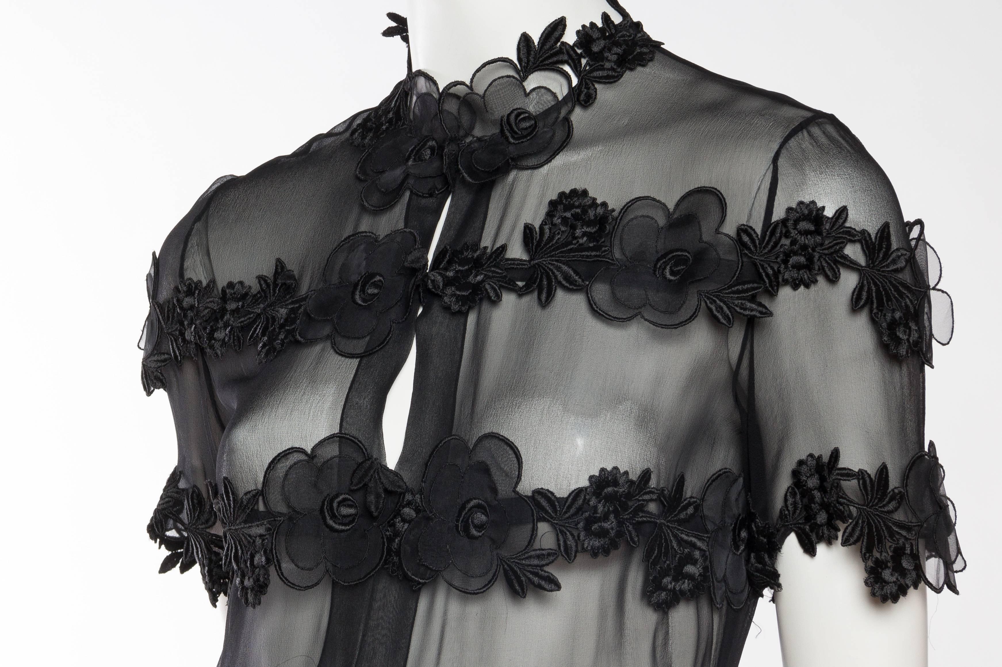 Sheer Black Chanel Jacket with Embroidered Flowers 3