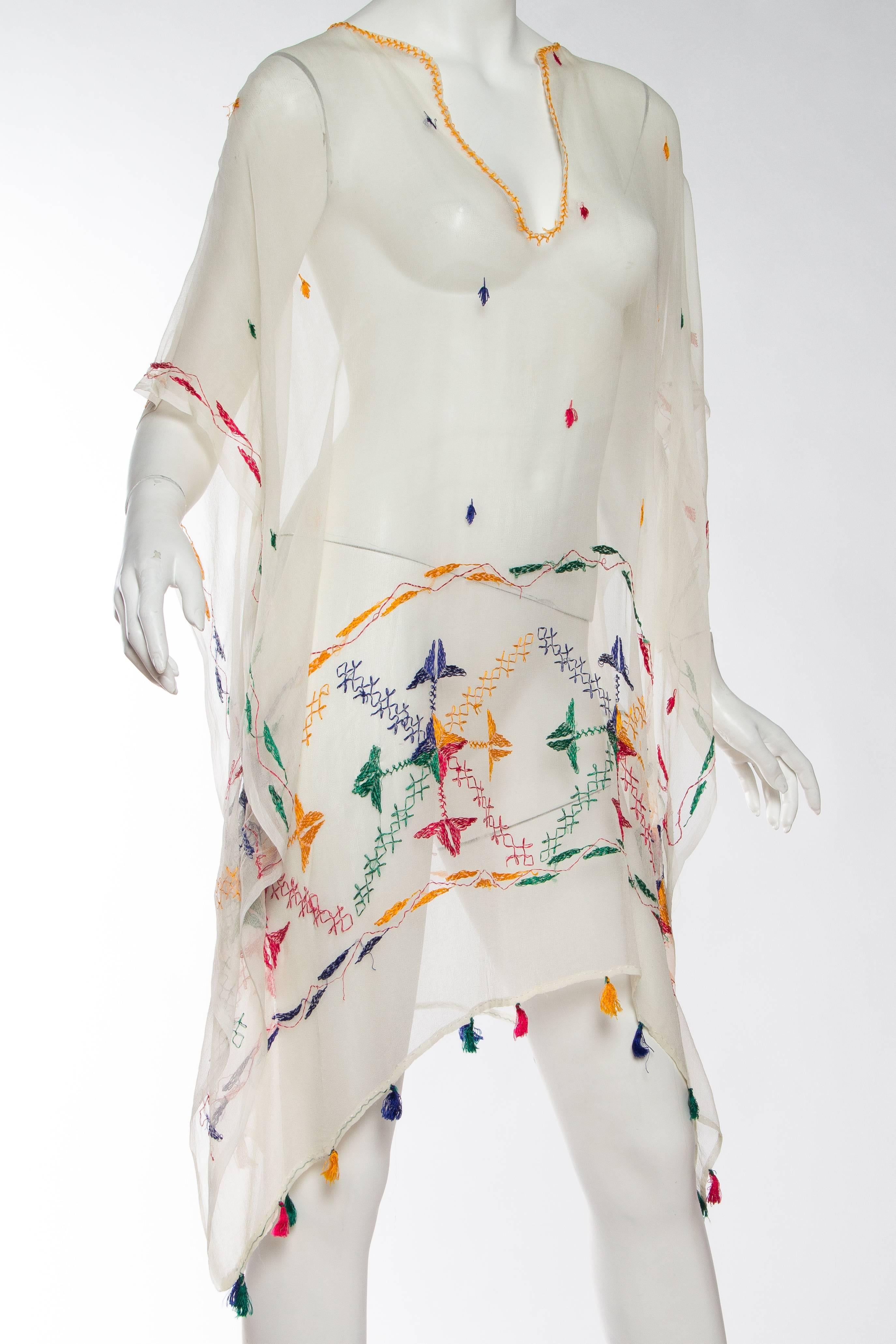 Women's Vintage Silk Chiffon Tunic with Hand Embroidery