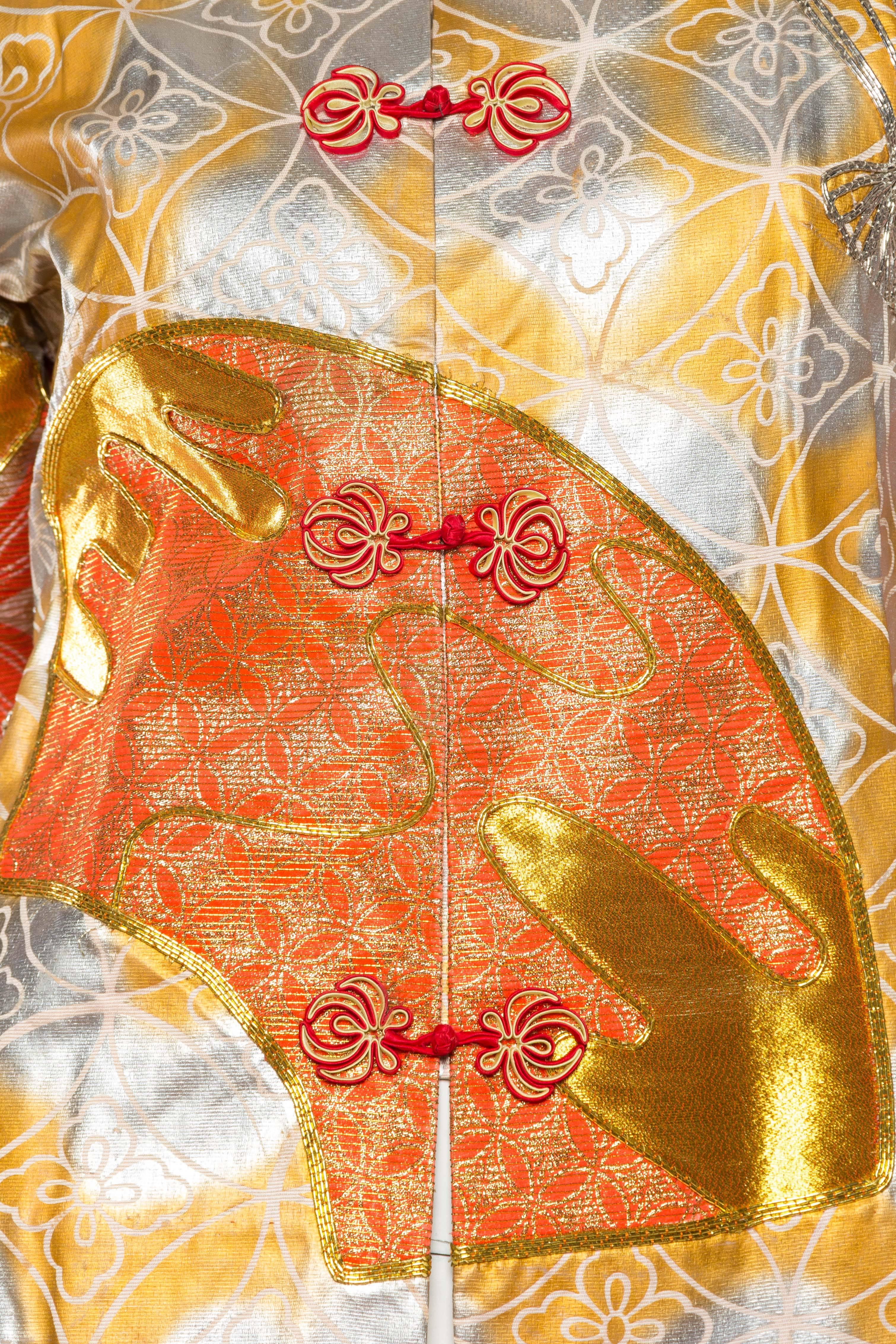 1960S Gold & Orange Silk Hand Painted Embroidered Chinese Mandarin Jacket 4