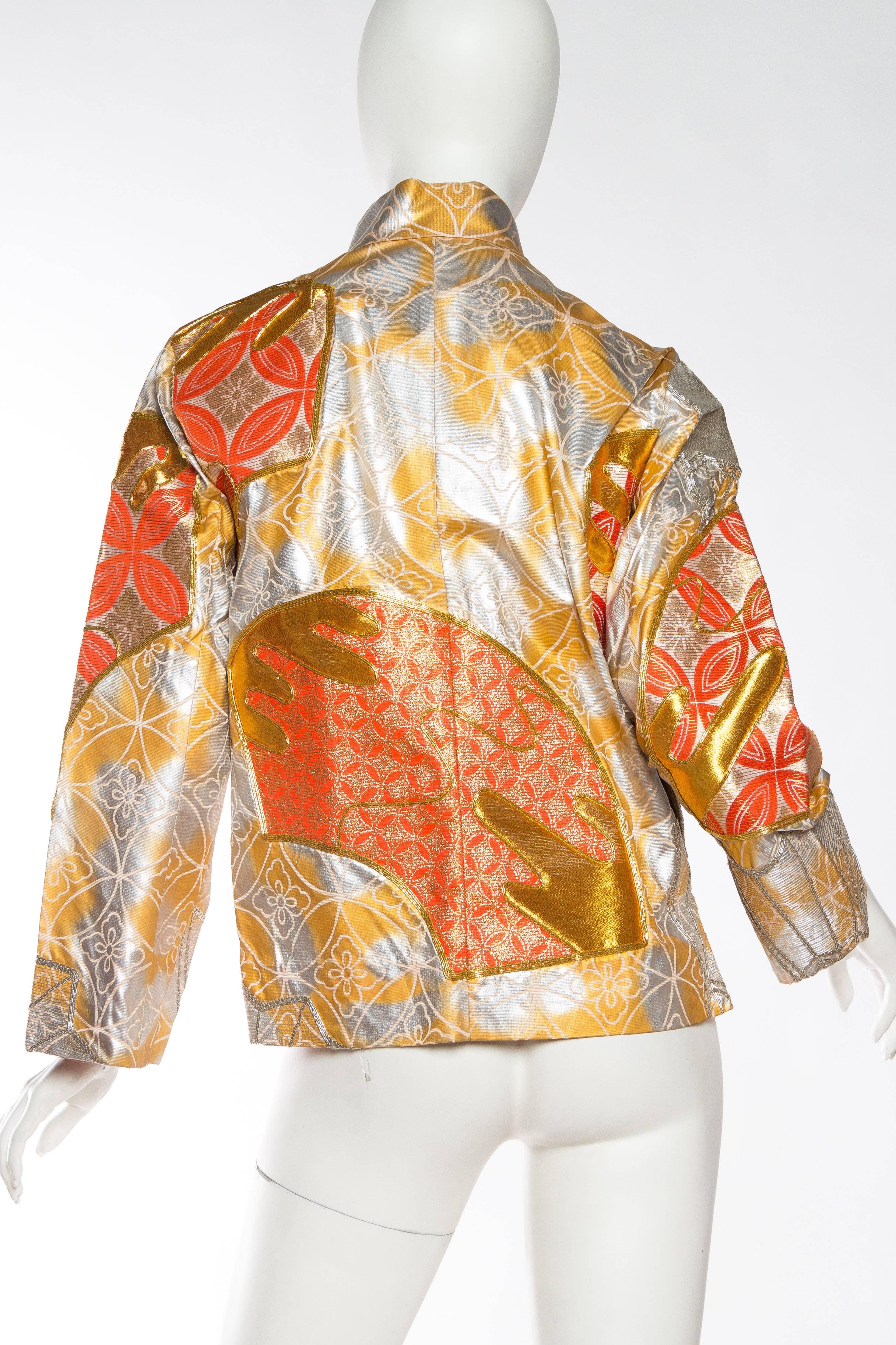 1960S Gold & Orange Silk Hand Painted Embroidered Chinese Mandarin Jacket 2