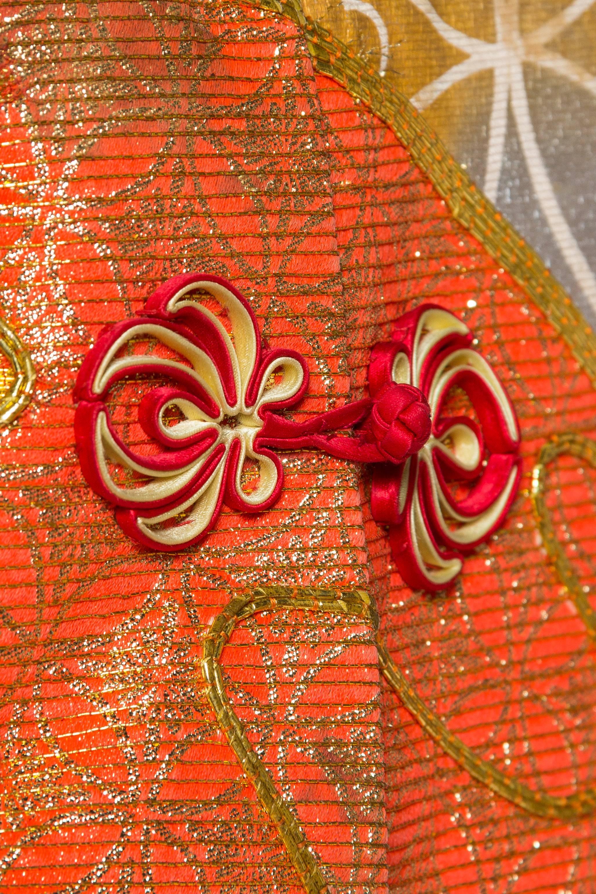 1960S Gold & Orange Silk Hand Painted Embroidered Chinese Mandarin Jacket 5