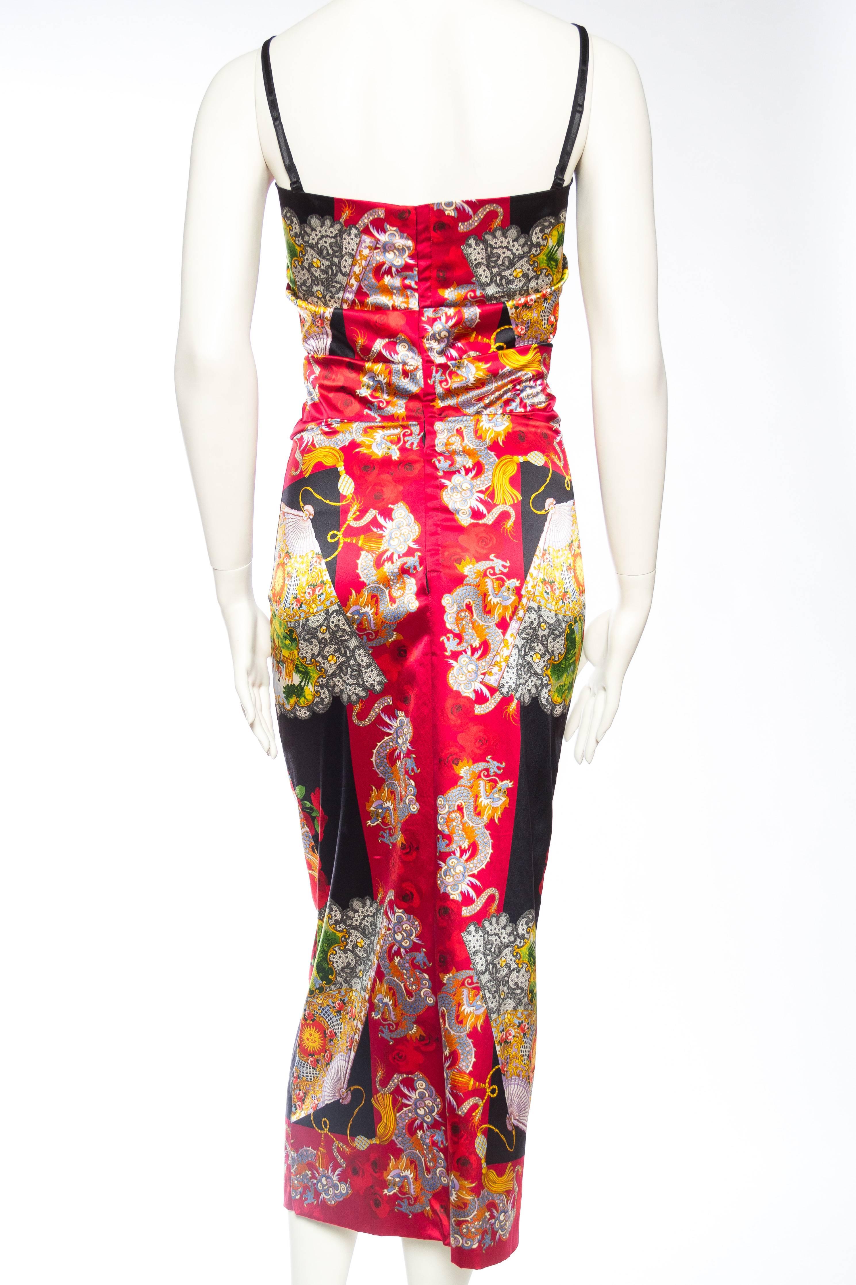 1990s Dolce & Gabbana Chinese Dragon Print Satin Dress In Excellent Condition In New York, NY