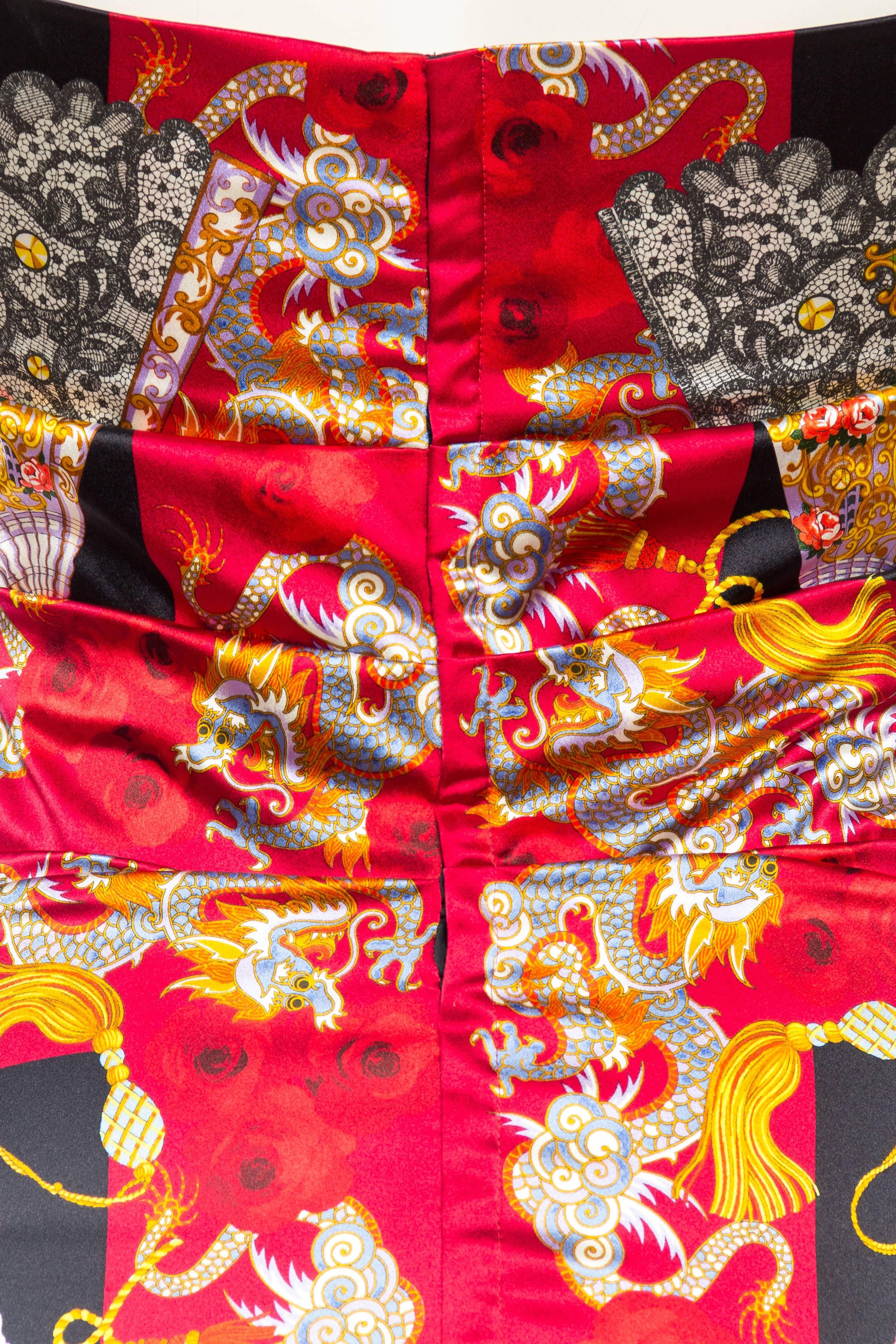 1990s Dolce & Gabbana Chinese Dragon Print Satin Dress 1