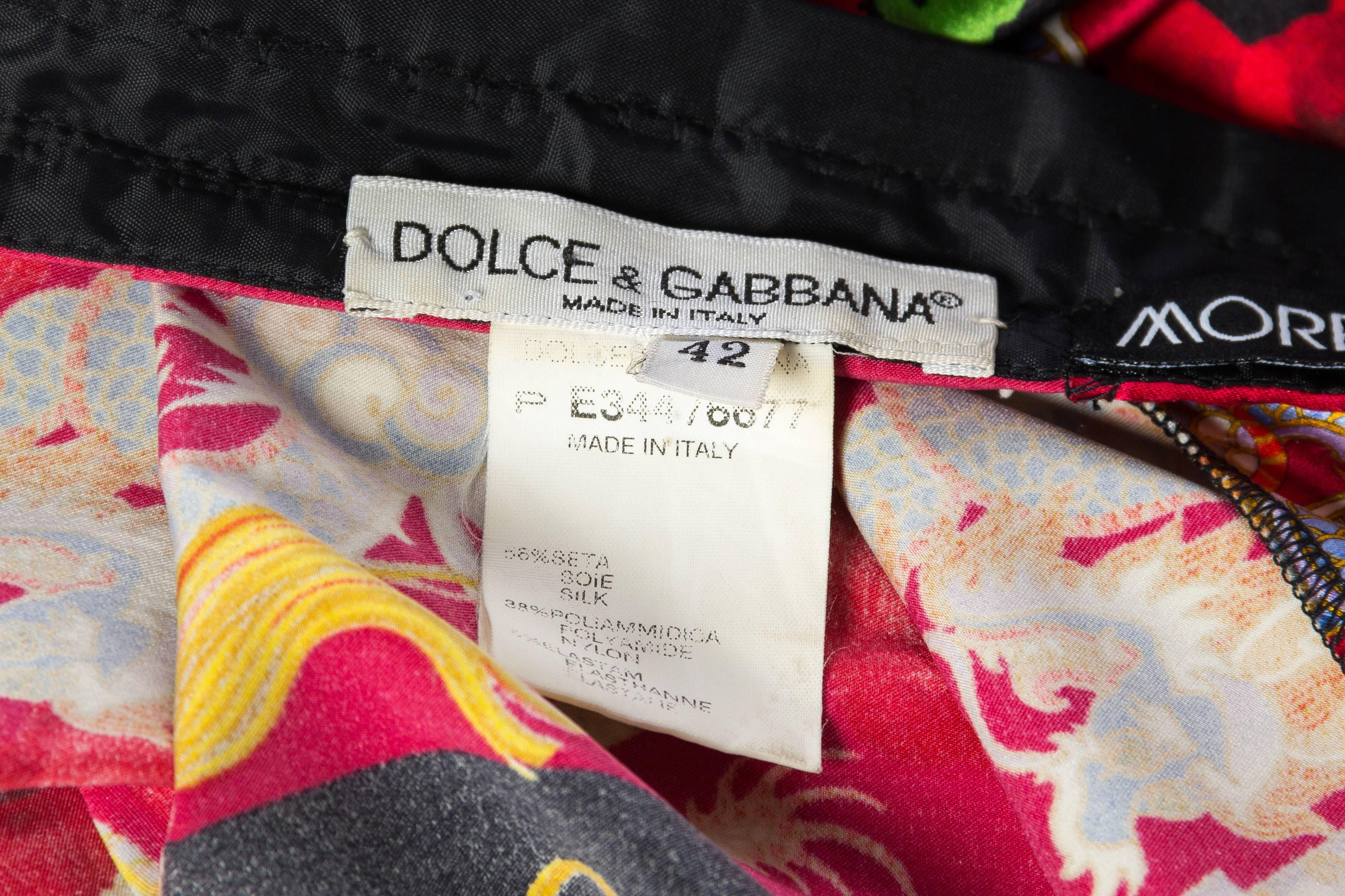1990s Dolce & Gabbana Chinese Dragon Print Satin Dress 4