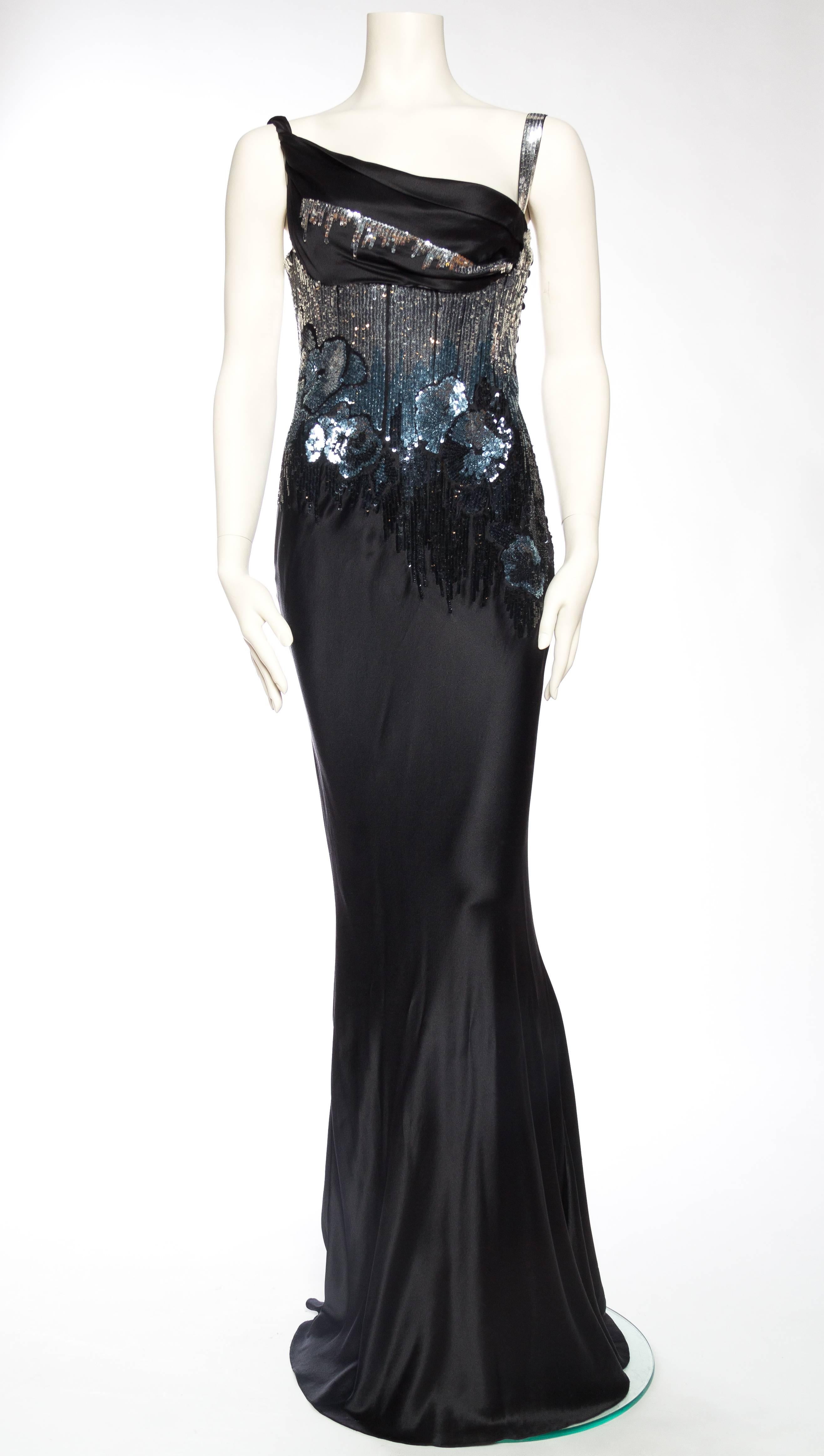 1990s Beaded & Sequined Bias Satin Gown by John Galliano