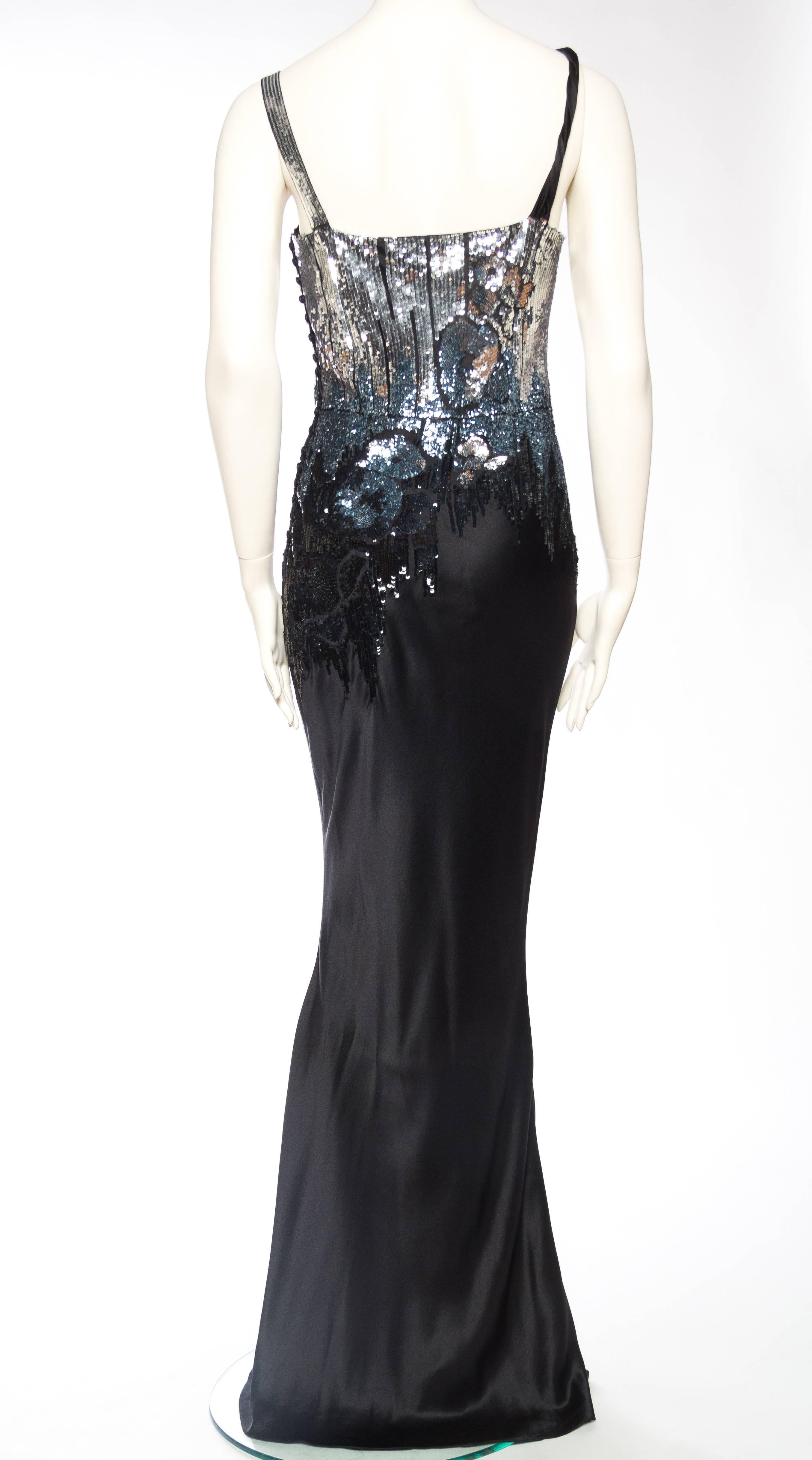 Women's 1990s Silver Beaded & Sequined Bias Satin Gown by John Galliano