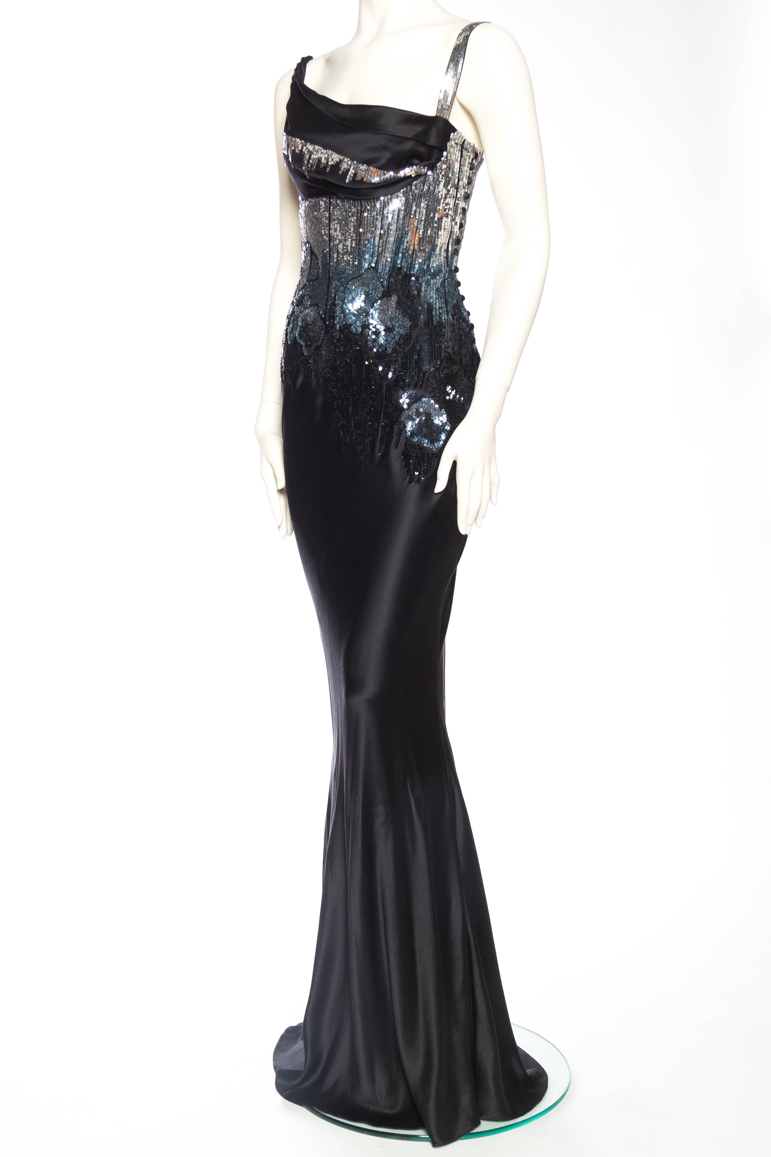 1990s Silver Beaded & Sequined Bias Satin Gown by John Galliano In Excellent Condition In New York, NY