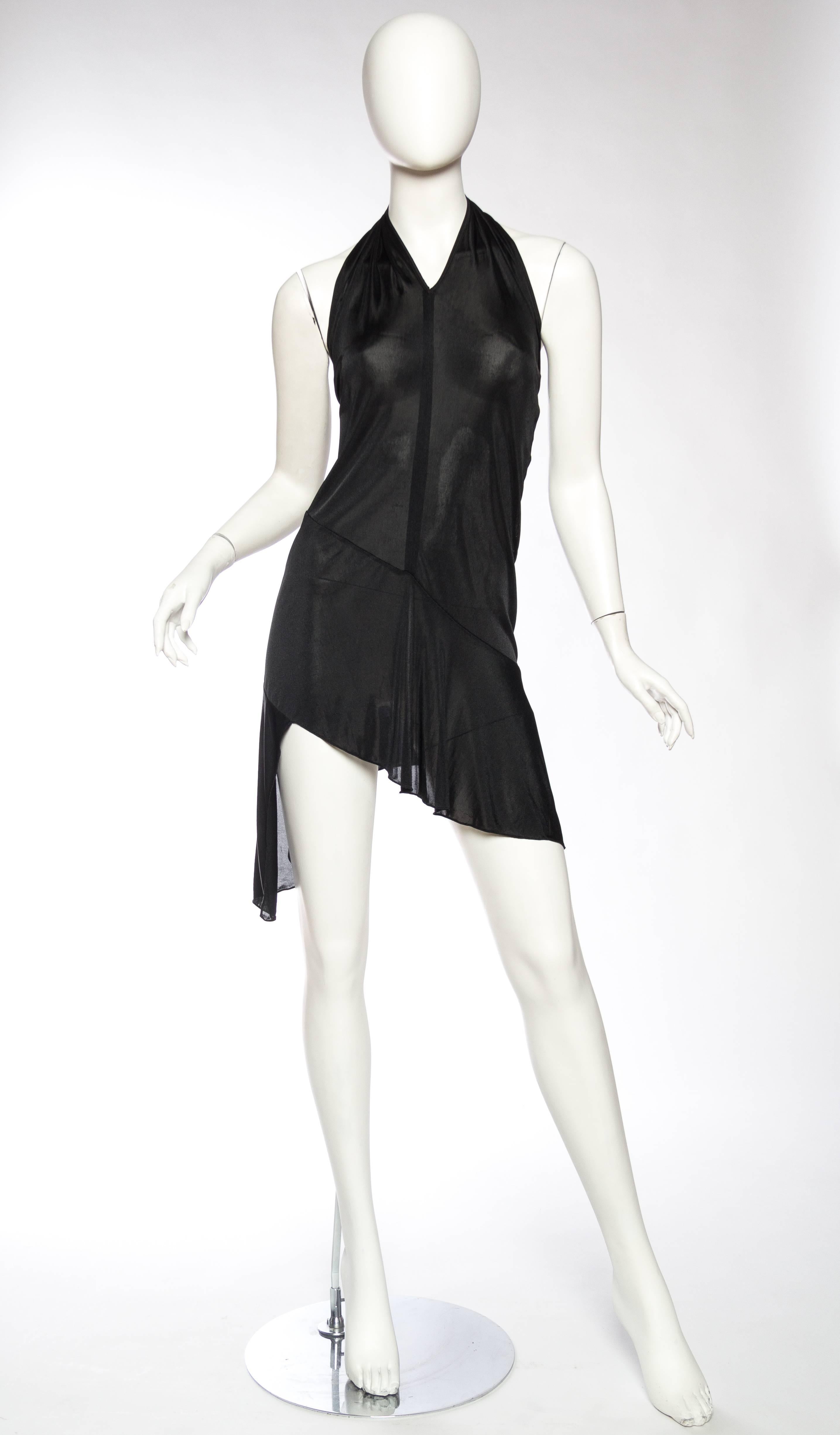 1990S JOHN GALLIANO CHRISTIAN DIOR Black Sheer Jersey Slinky Cocktail Dress In Excellent Condition In New York, NY
