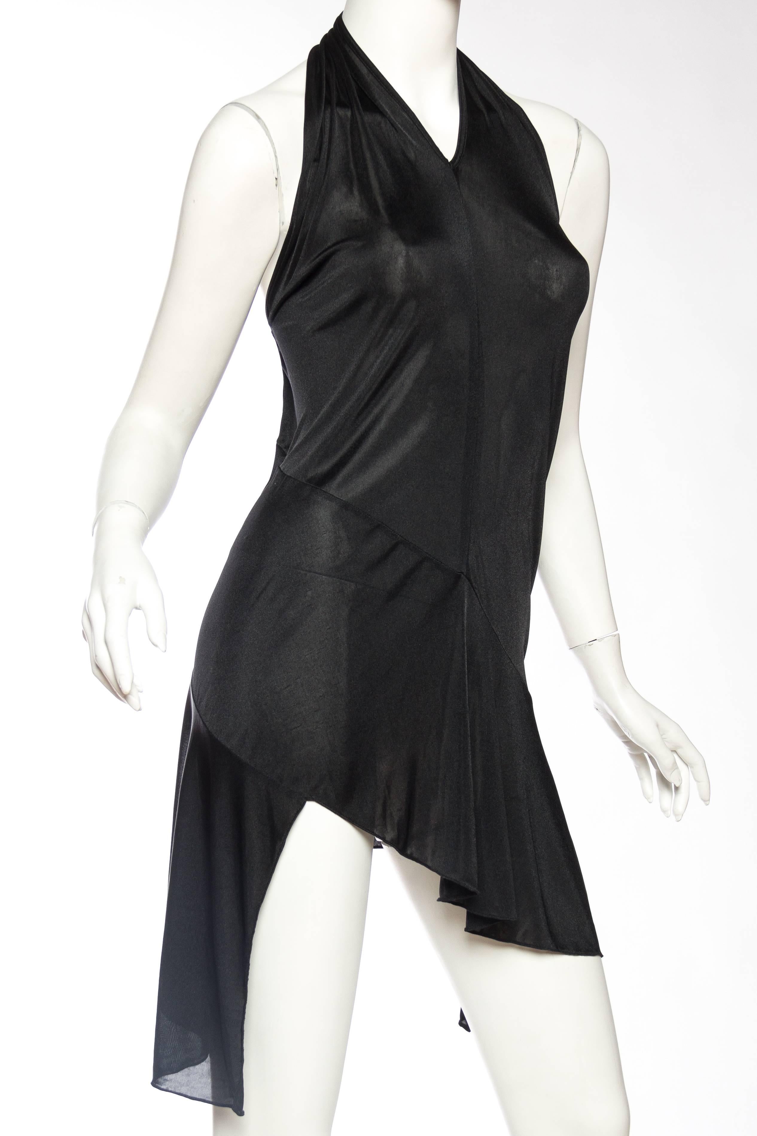 Women's 1990S JOHN GALLIANO CHRISTIAN DIOR Black Sheer Jersey Slinky Cocktail Dress