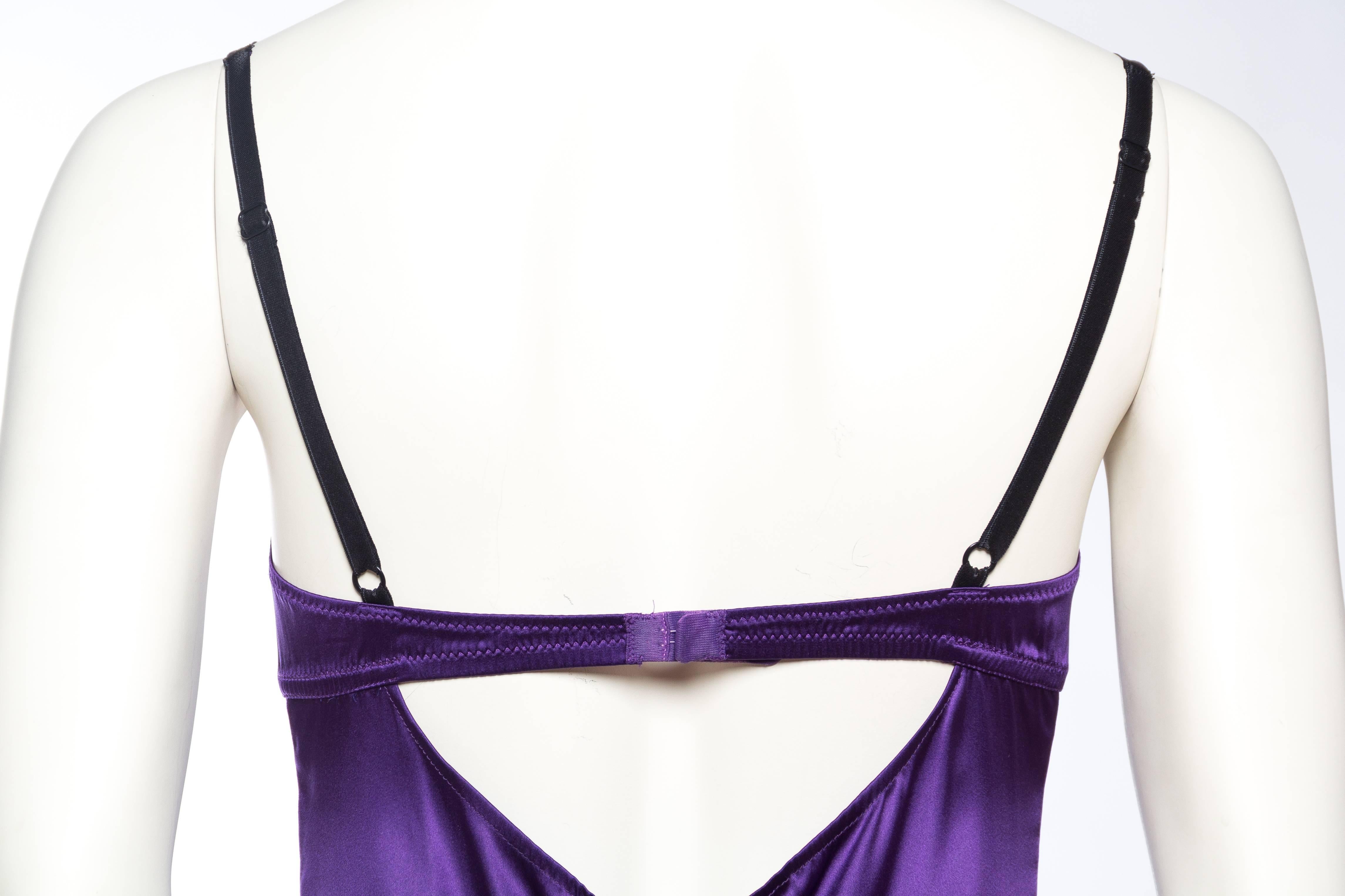 1990S DOLCE & GABBANA Purple Silk Charmeuse Black Lace Lingerie Slip Dress 1