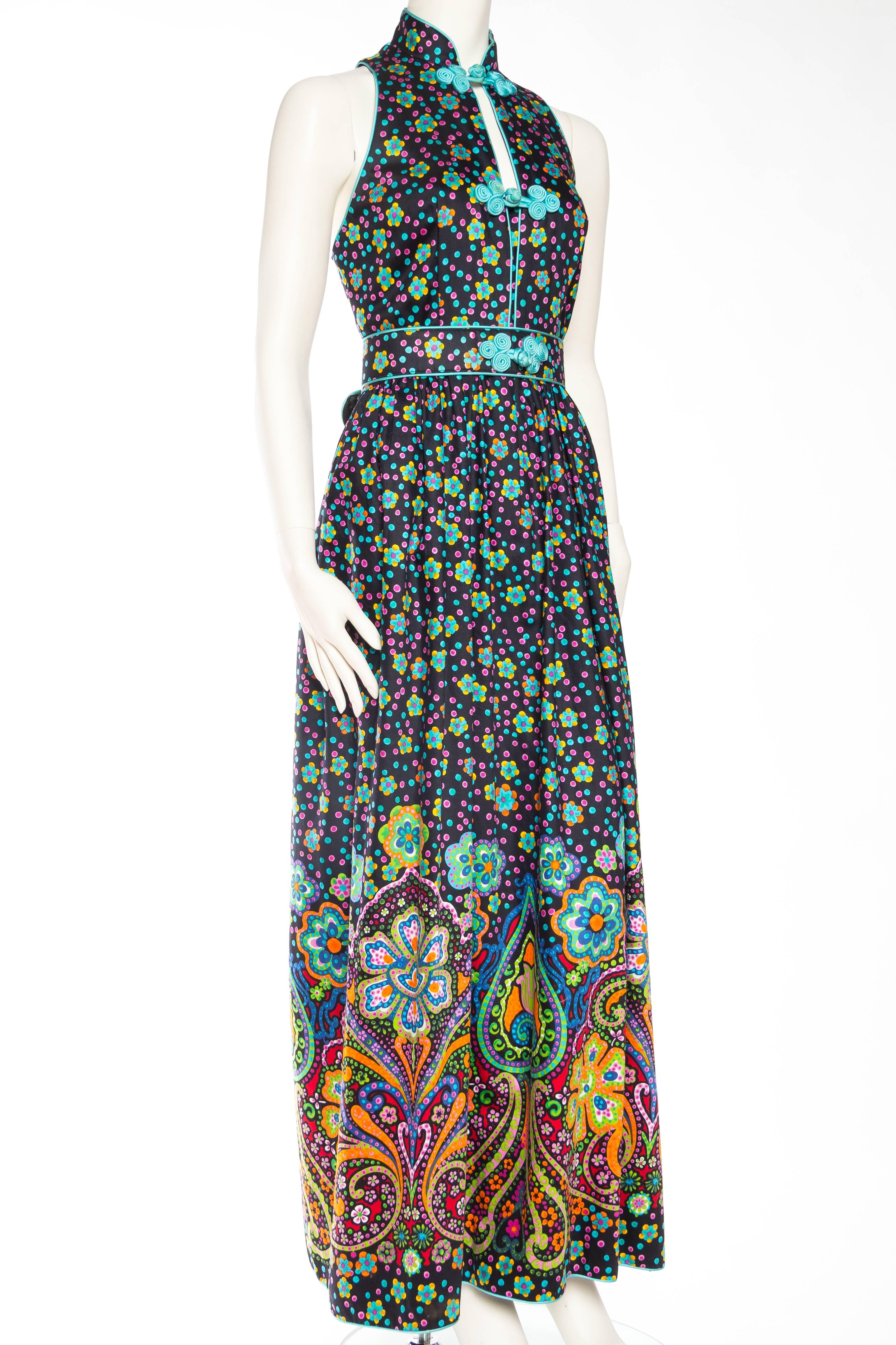 Black Rare Early 1970s Oscar De la Renta Cotton Floral Dress