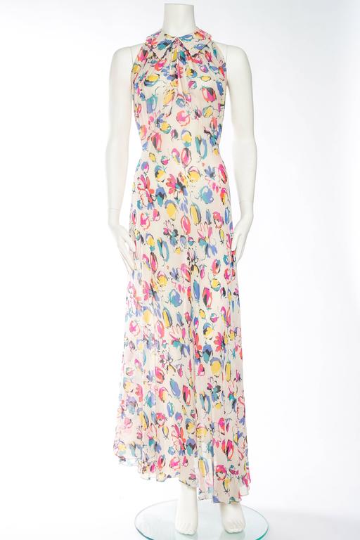 Beautiful 1930s Floral Bias Silk Chiffon Dress at 1stDibs