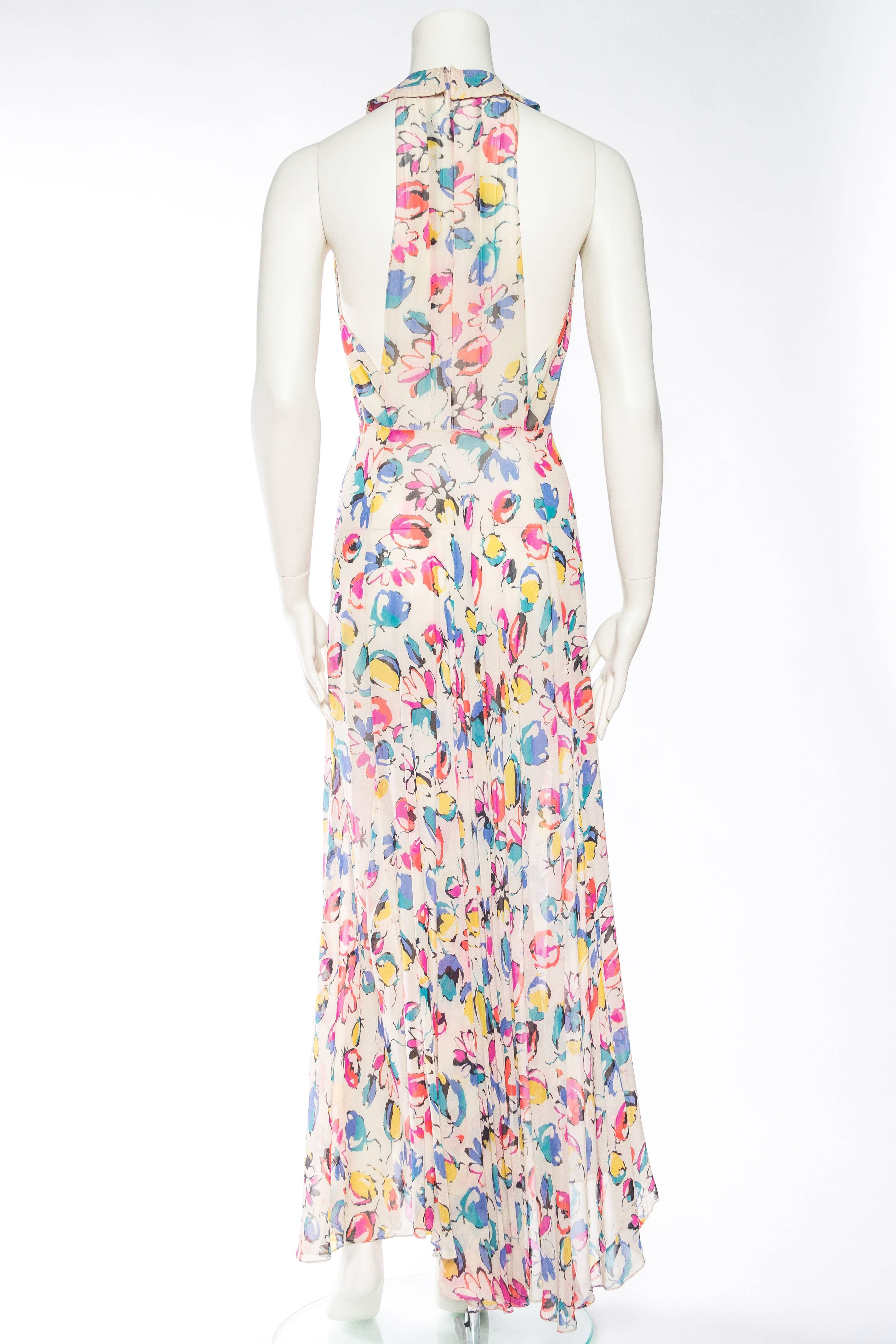 Beautiful 1930s Floral Bias Silk Chiffon Dress 1