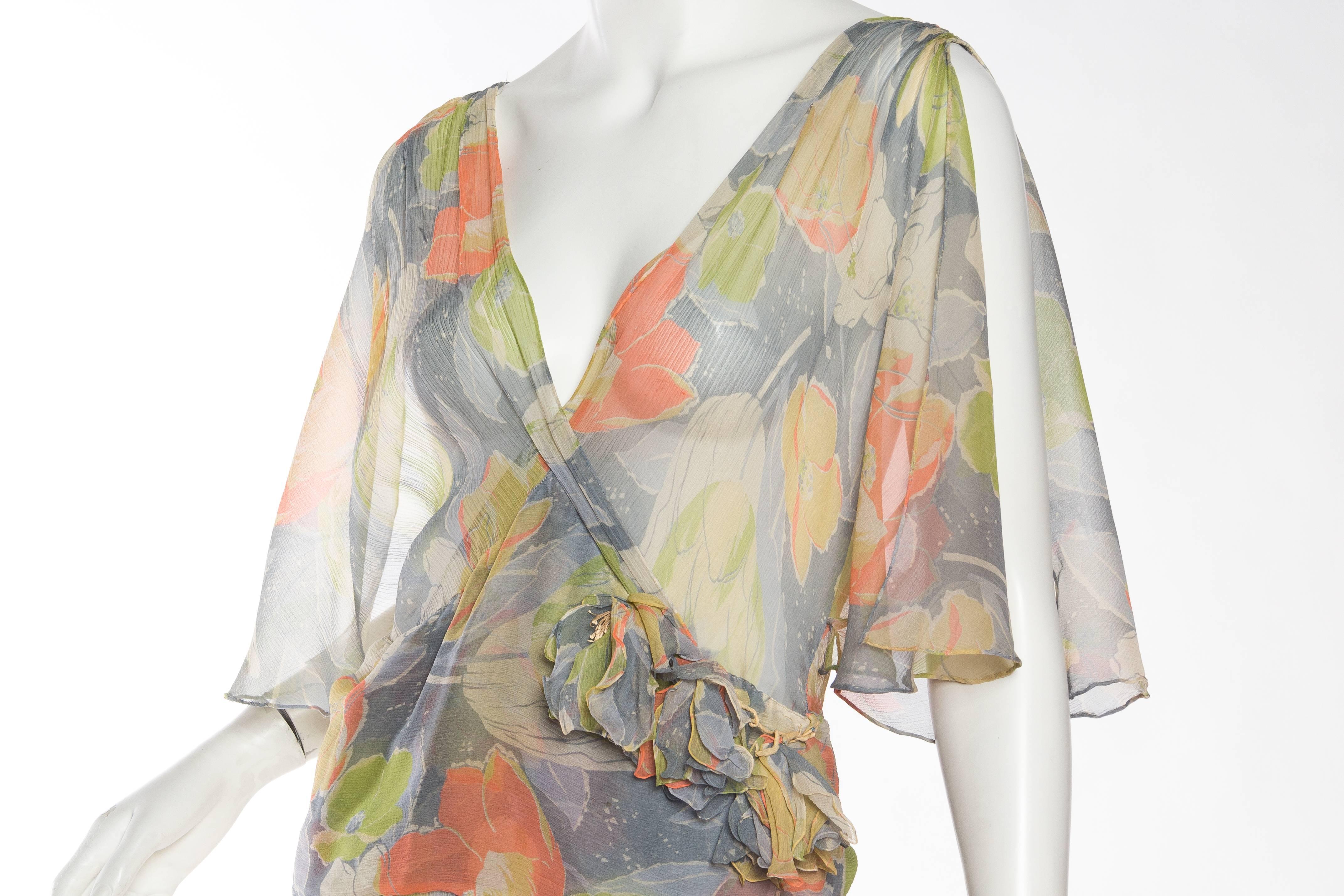 Beautifully Finished Sheer 1930s Bias-Cut Floral Silk Chiffon Dress 1