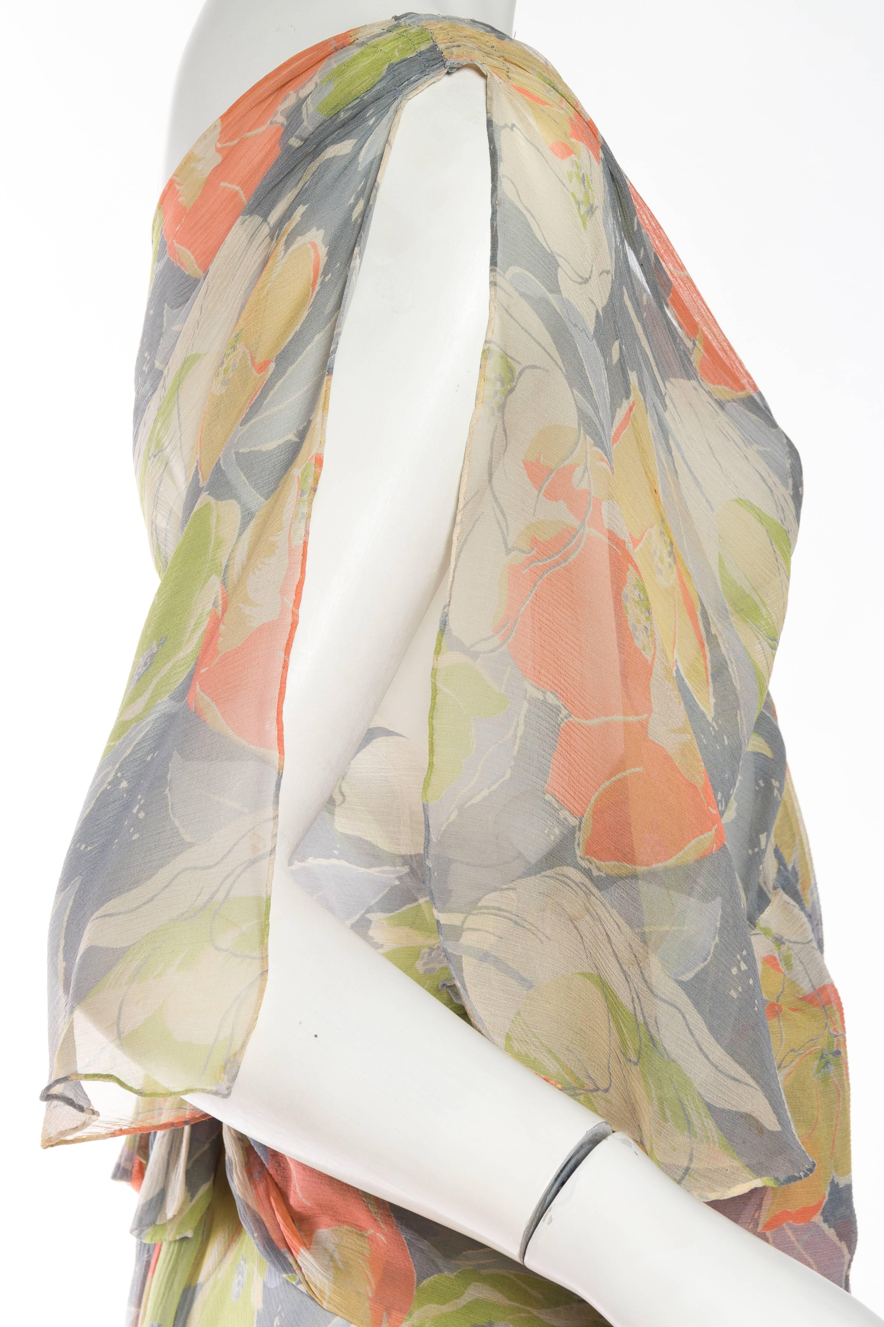 Beautifully Finished Sheer 1930s Bias-Cut Floral Silk Chiffon Dress 3