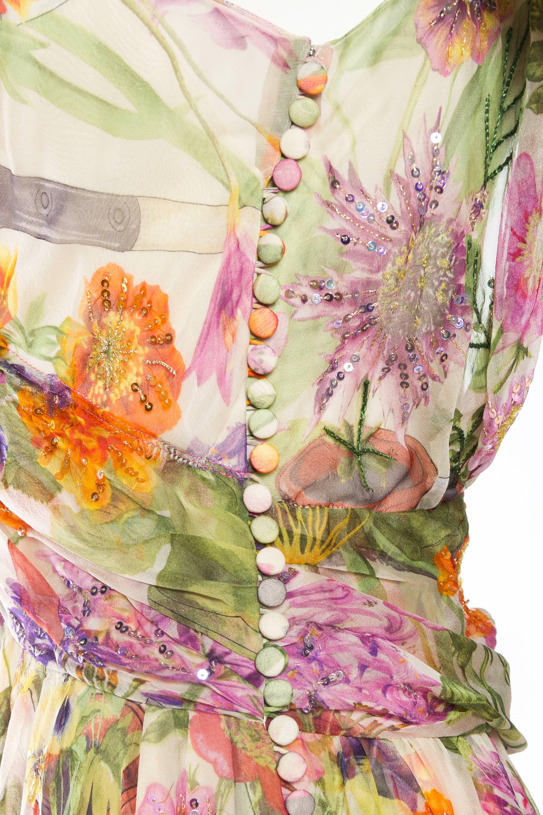 1990S JOHN GALLIANO CHRISTIAN DIOR Pastel Floral Silk Chiffon Backless Beaded G 3