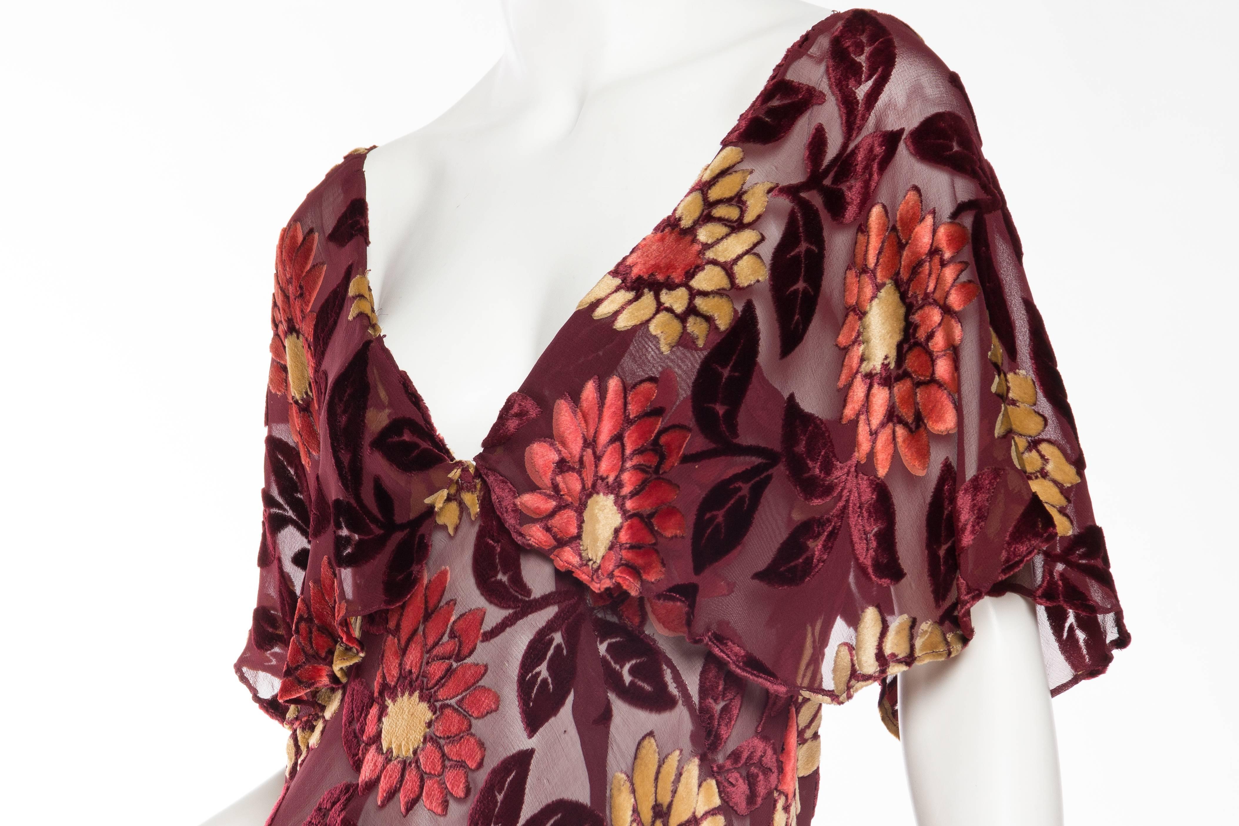 1930s Sheer Bias Cut Silk Burnout Velvet and Chiffon Dress 1