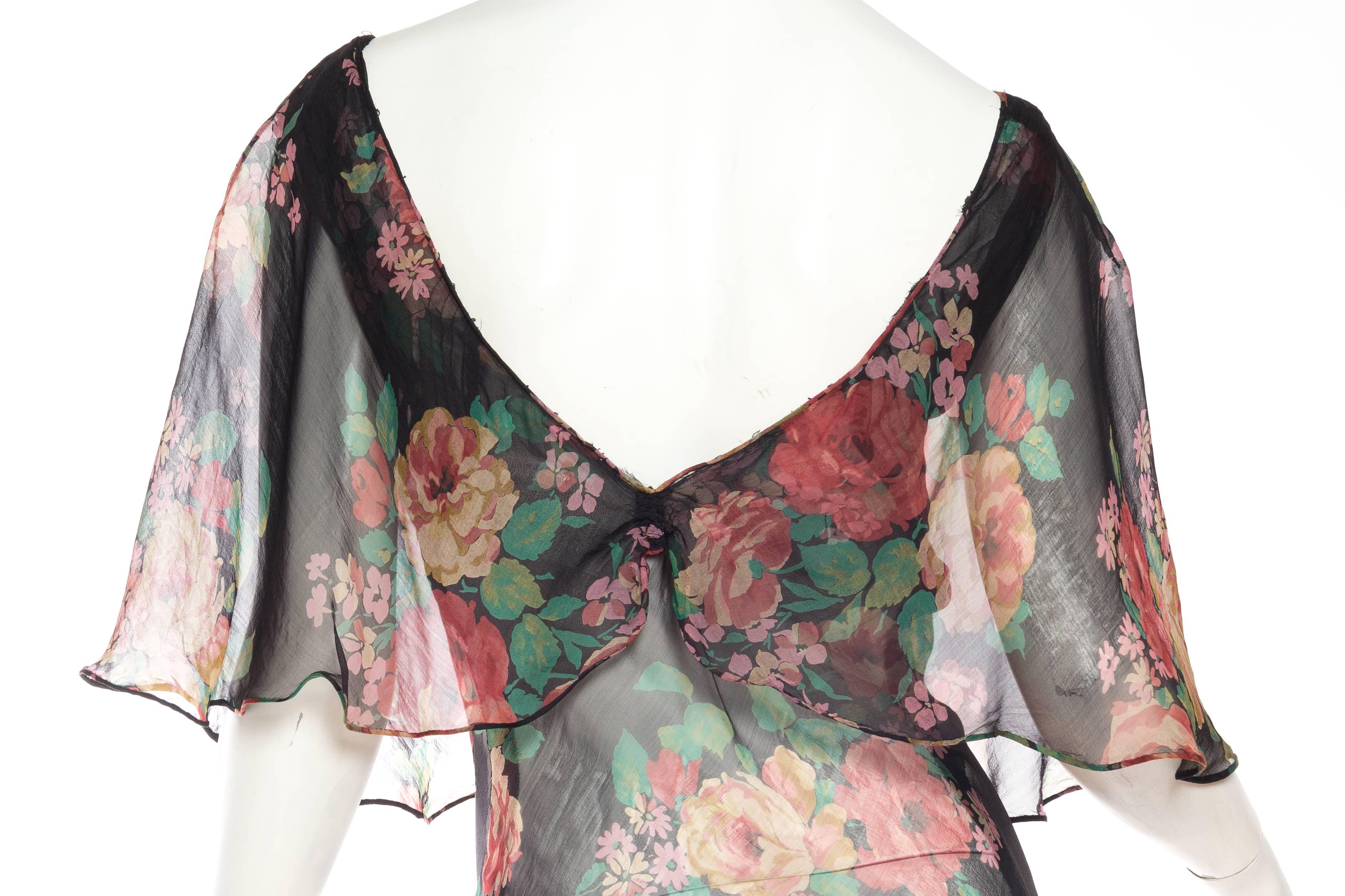 Sheer and Sexy Original 1930s Bias-Cut Floral Silk Chiffon Dress 4