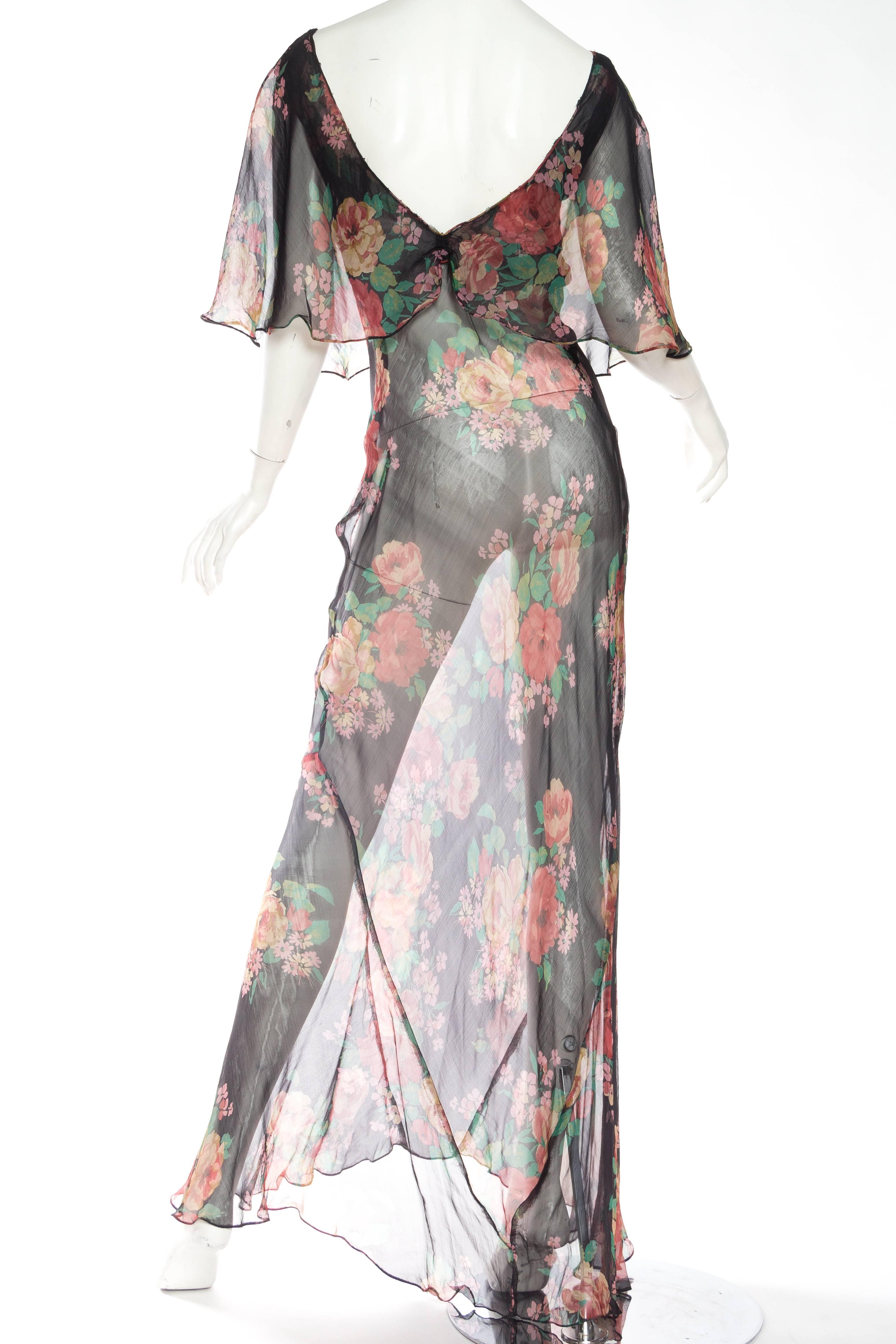 Sheer and Sexy Original 1930s Bias-Cut Floral Silk Chiffon Dress 2
