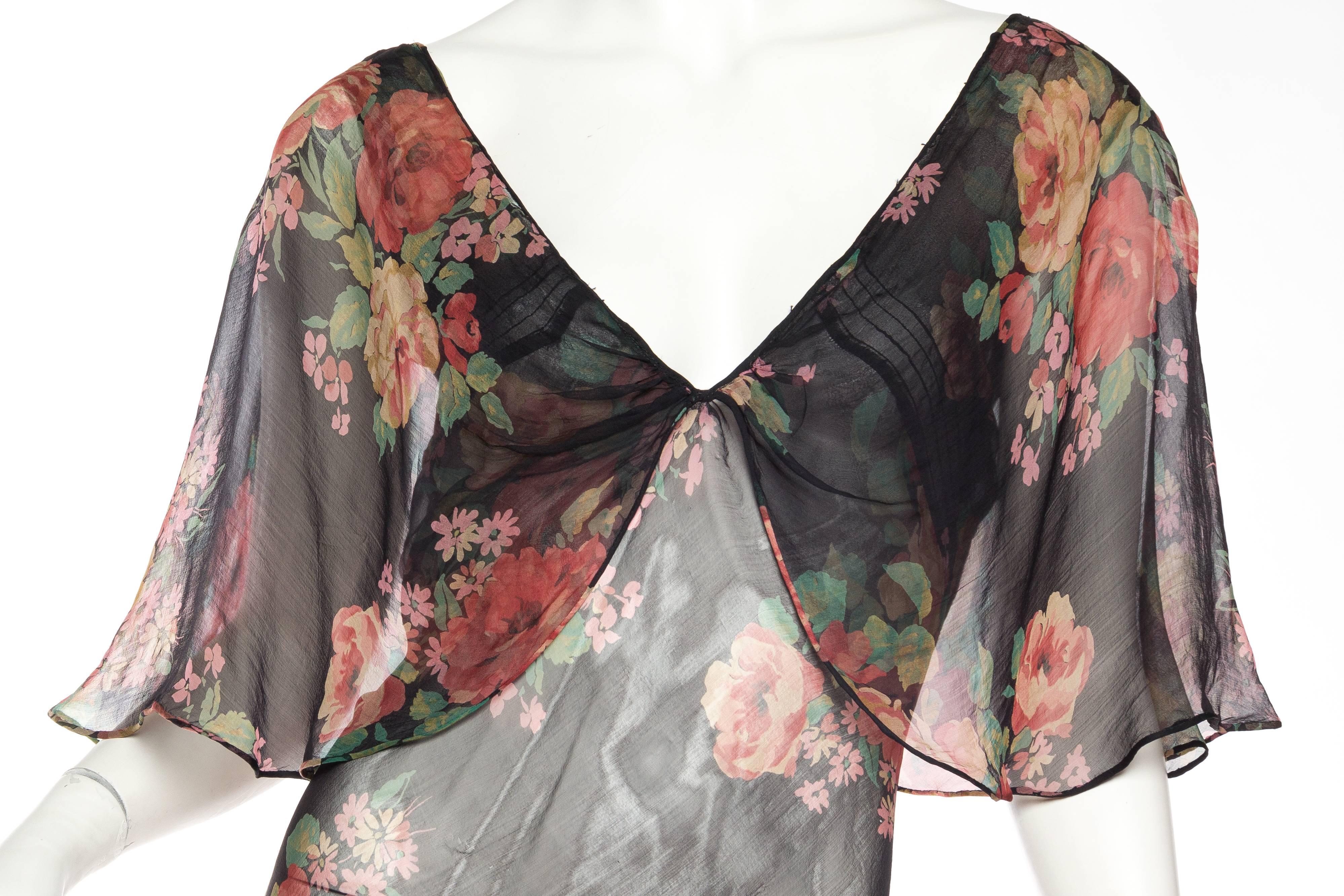 Sheer and Sexy Original 1930s Bias-Cut Floral Silk Chiffon Dress 3