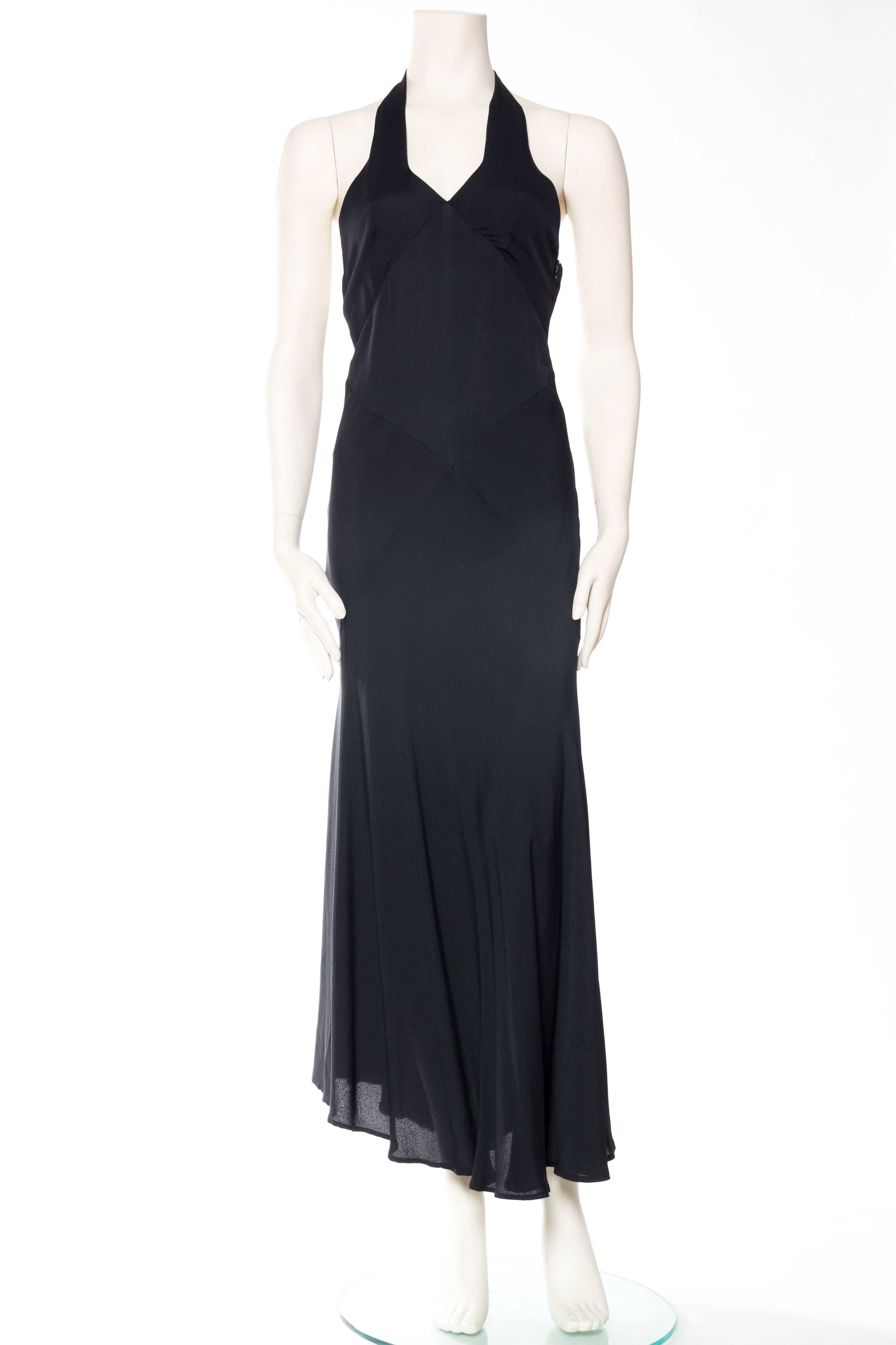 Black 1990s Katharine Hamnett 1930s Style Bias Cut Backless Halter Gown