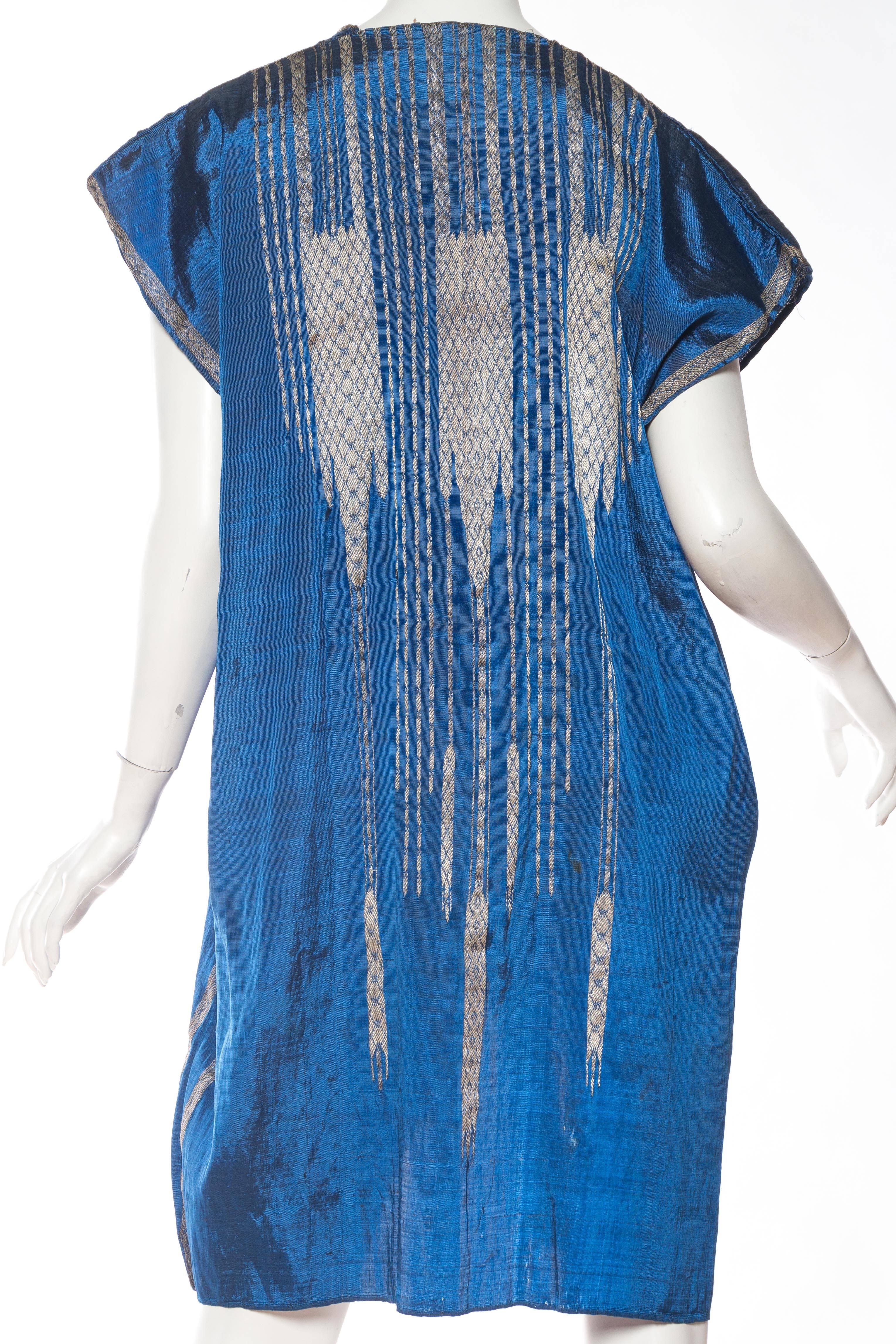 1930S Chaleco Kaftán Tejido a Mano Azul Mezcla De Rayón Con Hilos De Plata Verdadera en venta 2