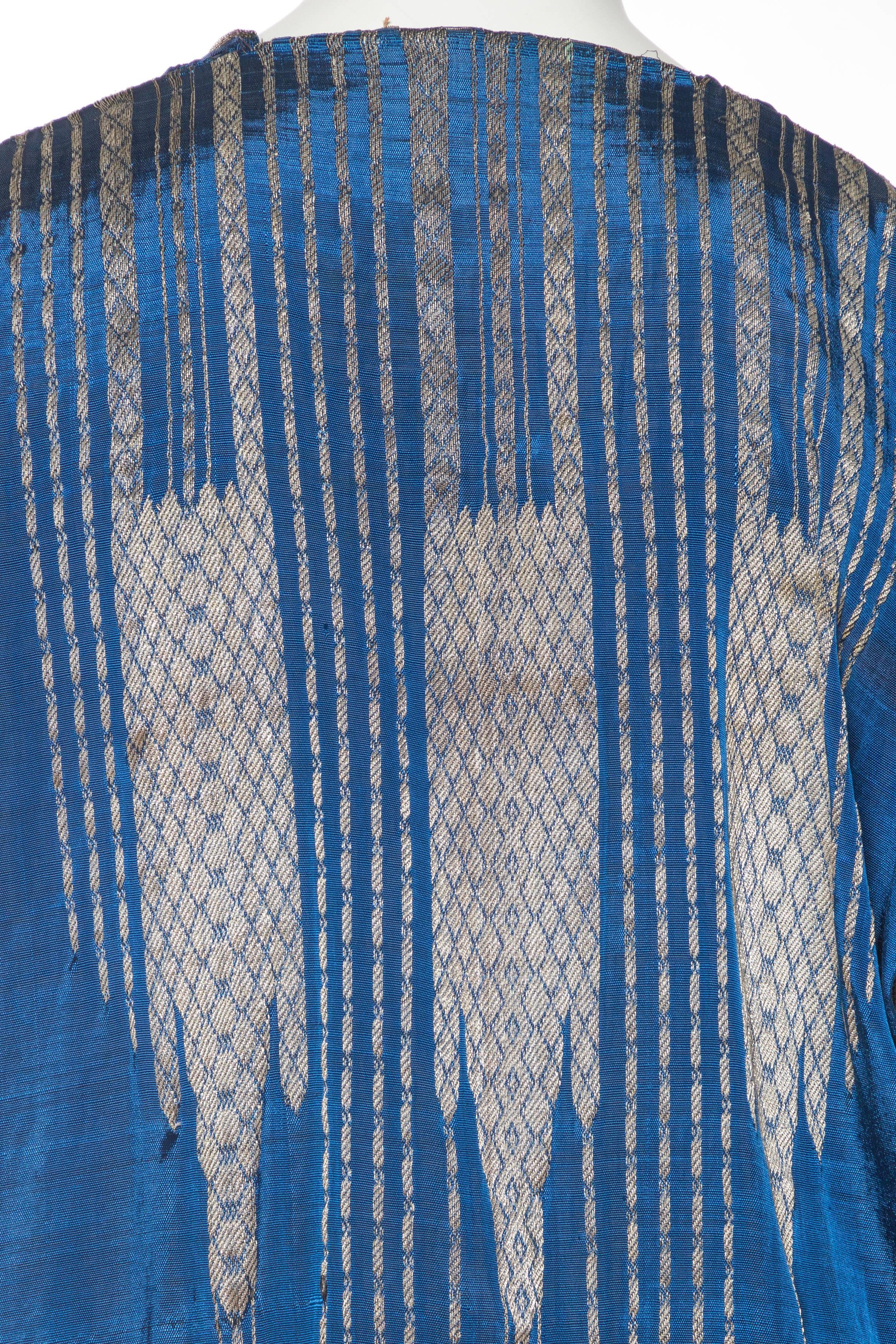 1930S Chaleco Kaftán Tejido a Mano Azul Mezcla De Rayón Con Hilos De Plata Verdadera en venta 5