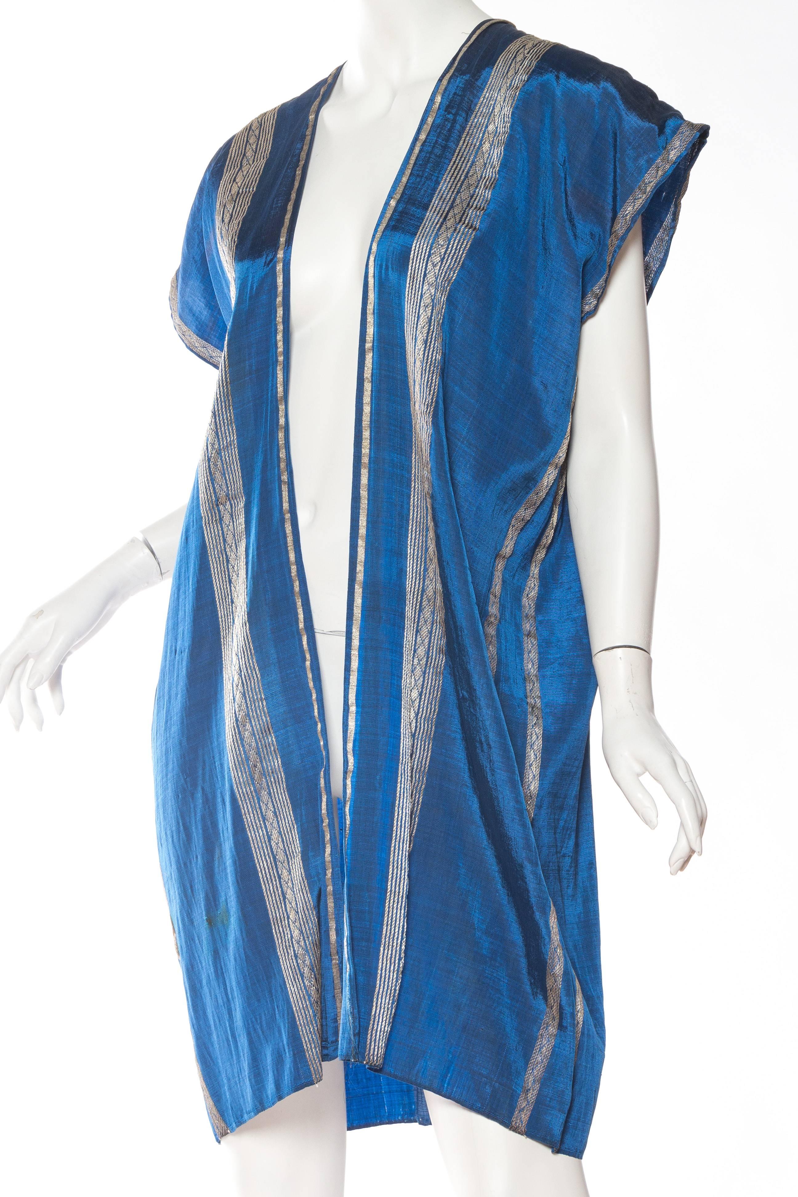 1930S Chaleco Kaftán Tejido a Mano Azul Mezcla De Rayón Con Hilos De Plata Verdadera en venta 1