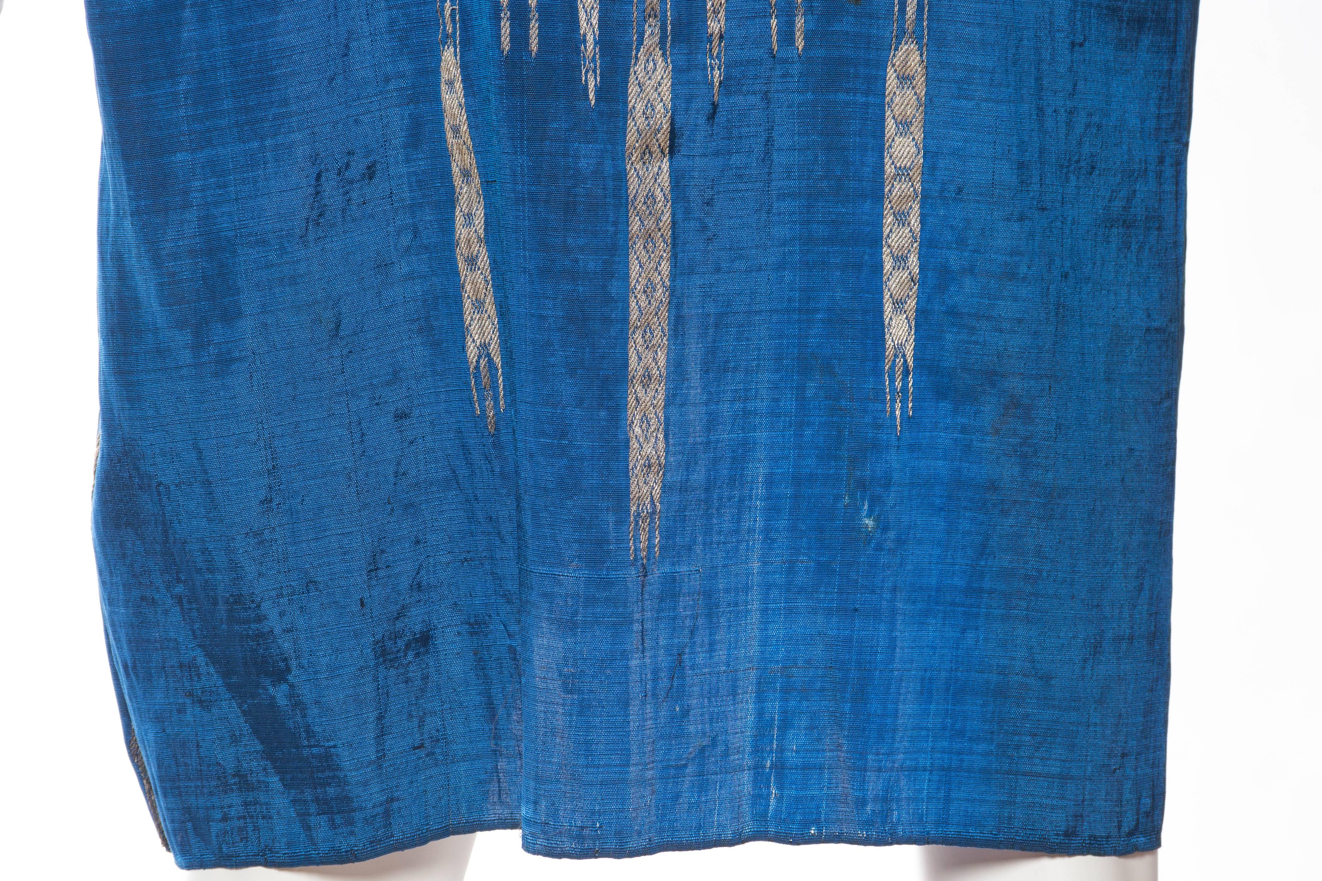 1930S Chaleco Kaftán Tejido a Mano Azul Mezcla De Rayón Con Hilos De Plata Verdadera en venta 6