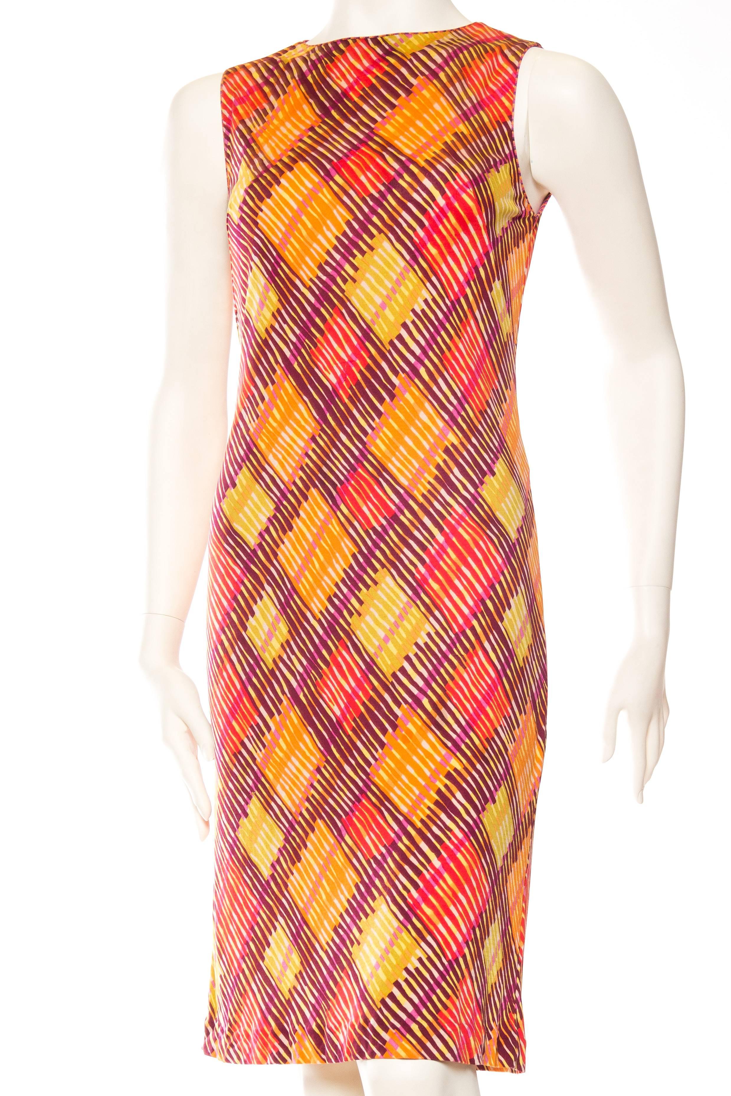 1990S MISSONI Orange & Green Silk Jersey Mod Printed Dress In Excellent Condition In New York, NY
