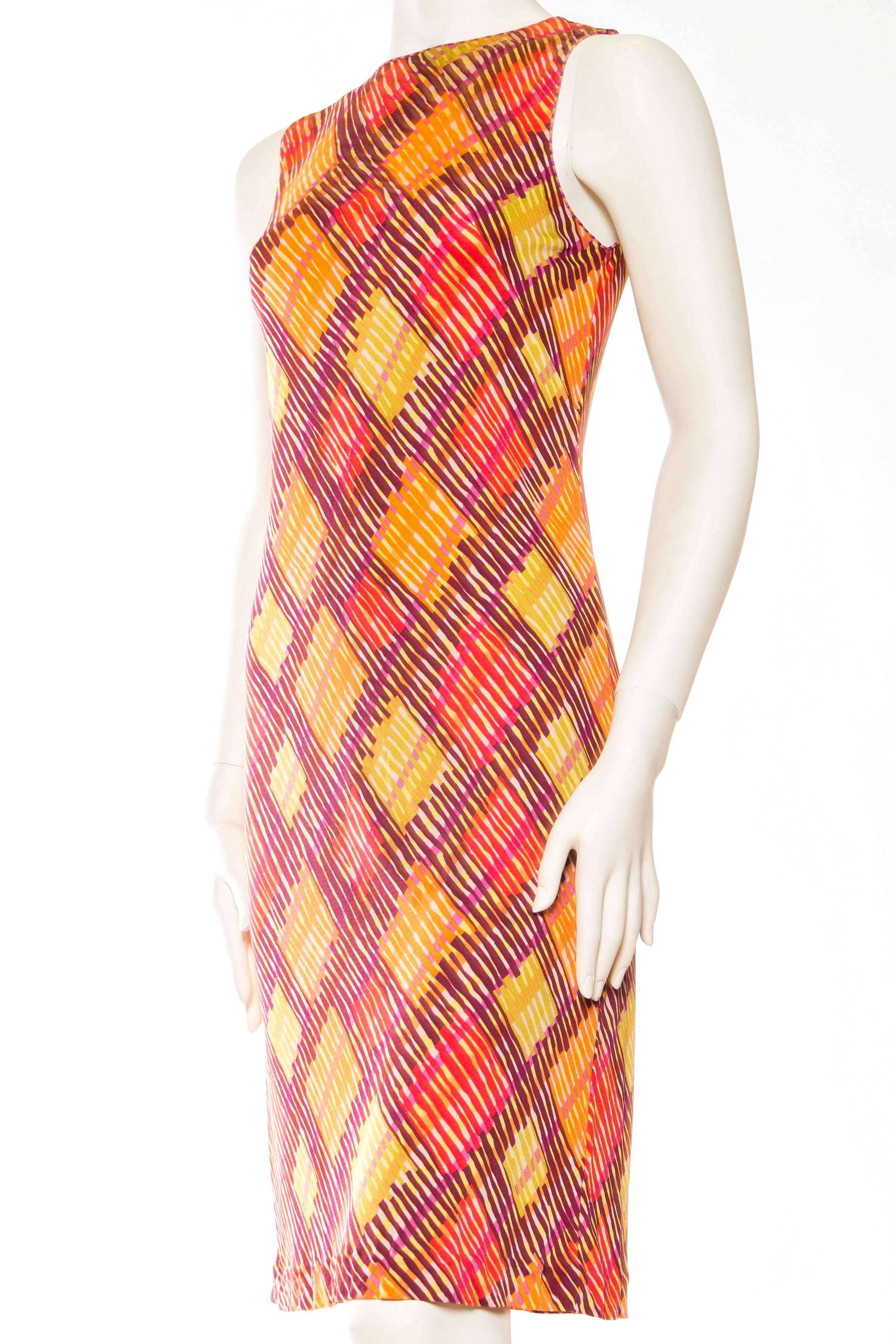 1990S MISSONI Orange & Green Silk Jersey Mod Printed Dress 2