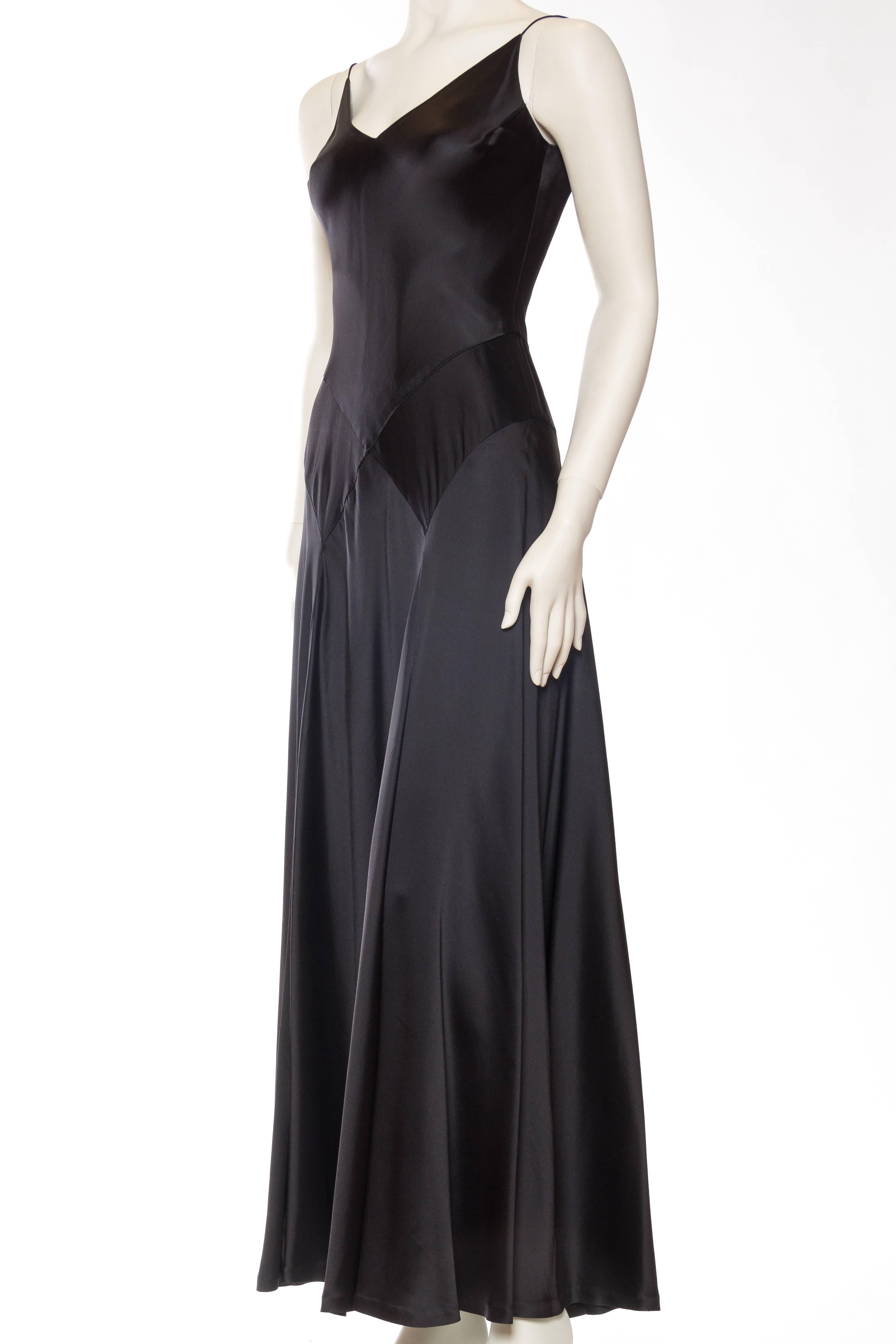 1990S CARMEN MARC VALVO Black Silk Crepe Back Satin Slinky Perfection In A Bias In Excellent Condition For Sale In New York, NY
