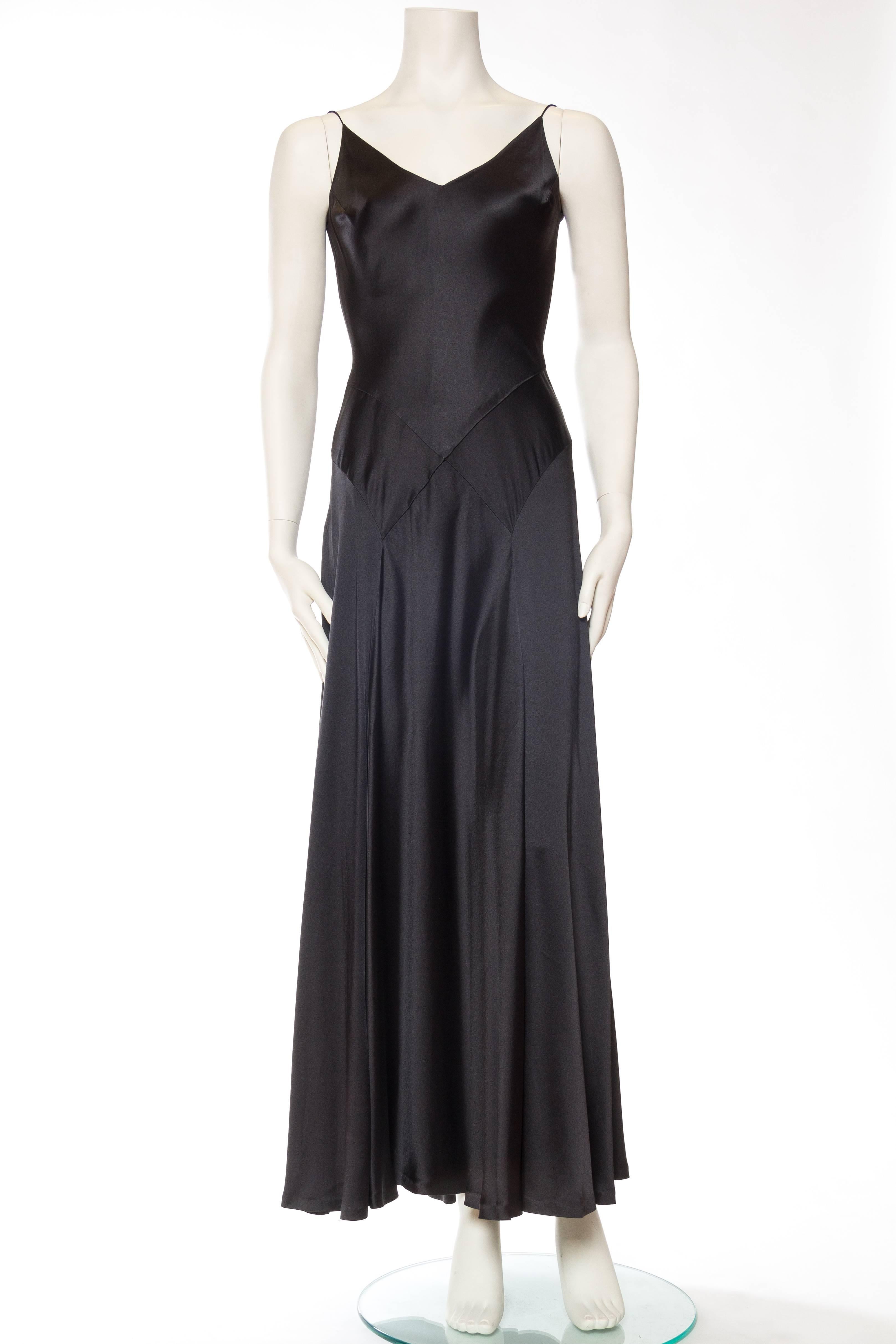 1990S CARMEN MARC VALVO Black Silk Crepe Back Satin Slinky Perfection In A Bias-Cut 1930S Style Gown