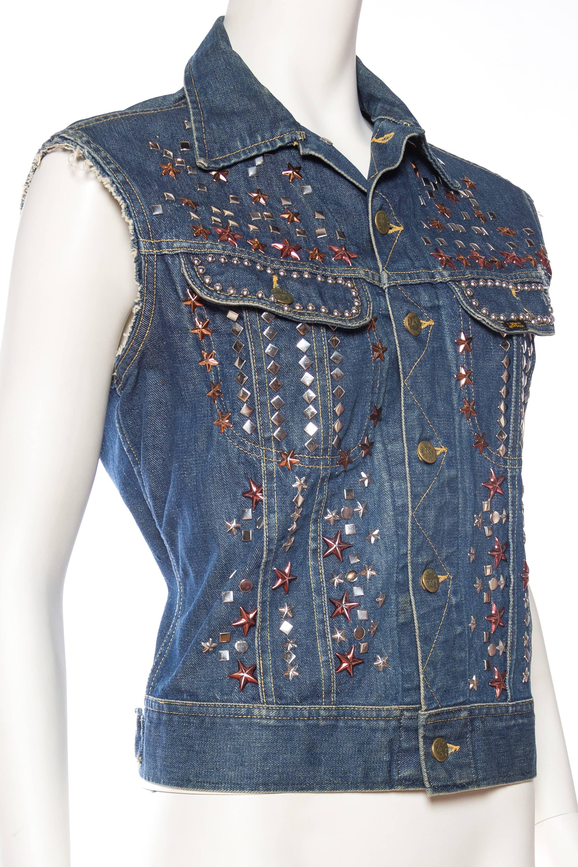 Late 1960s-1970s Studded Lee Denim Jacket Vest In Excellent Condition In New York, NY
