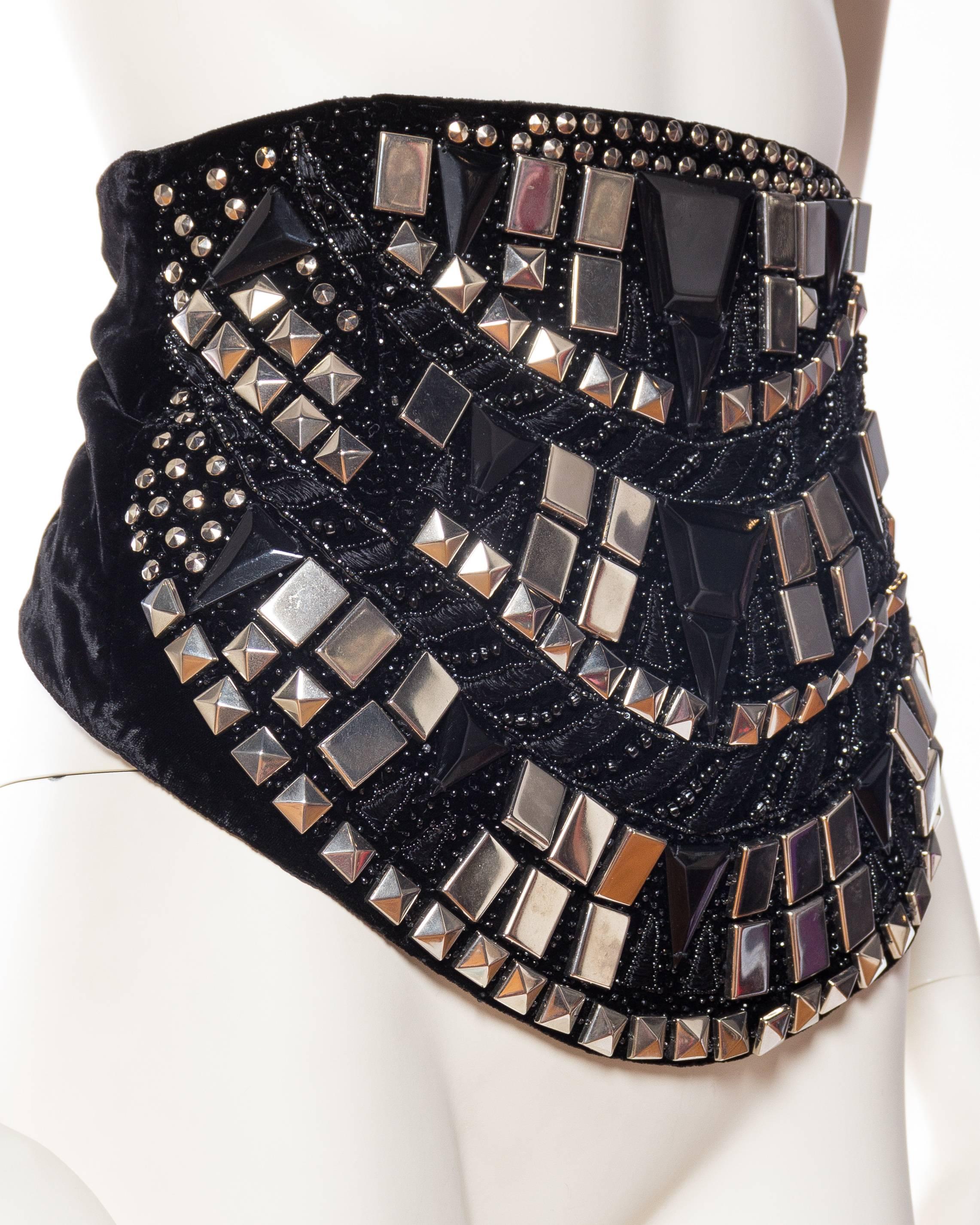 Awesome Metal Studded Krizia Velvet Belt In Excellent Condition In New York, NY