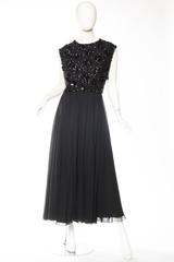 1960S RUTH MCCULLOCH Black Polyester Chiffon Crystal Beaded Dress