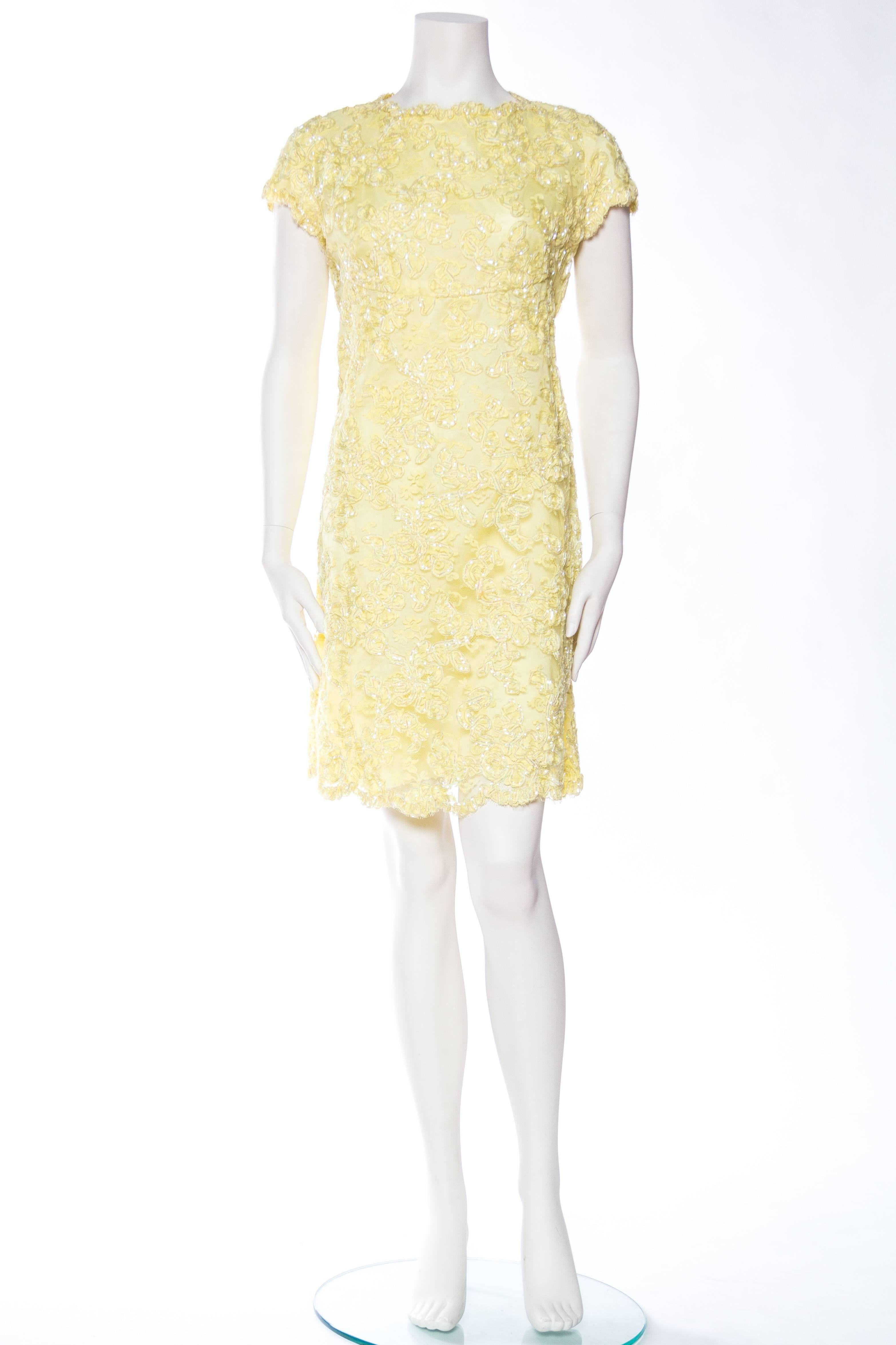 Yellow Fun 1960s Lurex Embroidered Lace Dress
