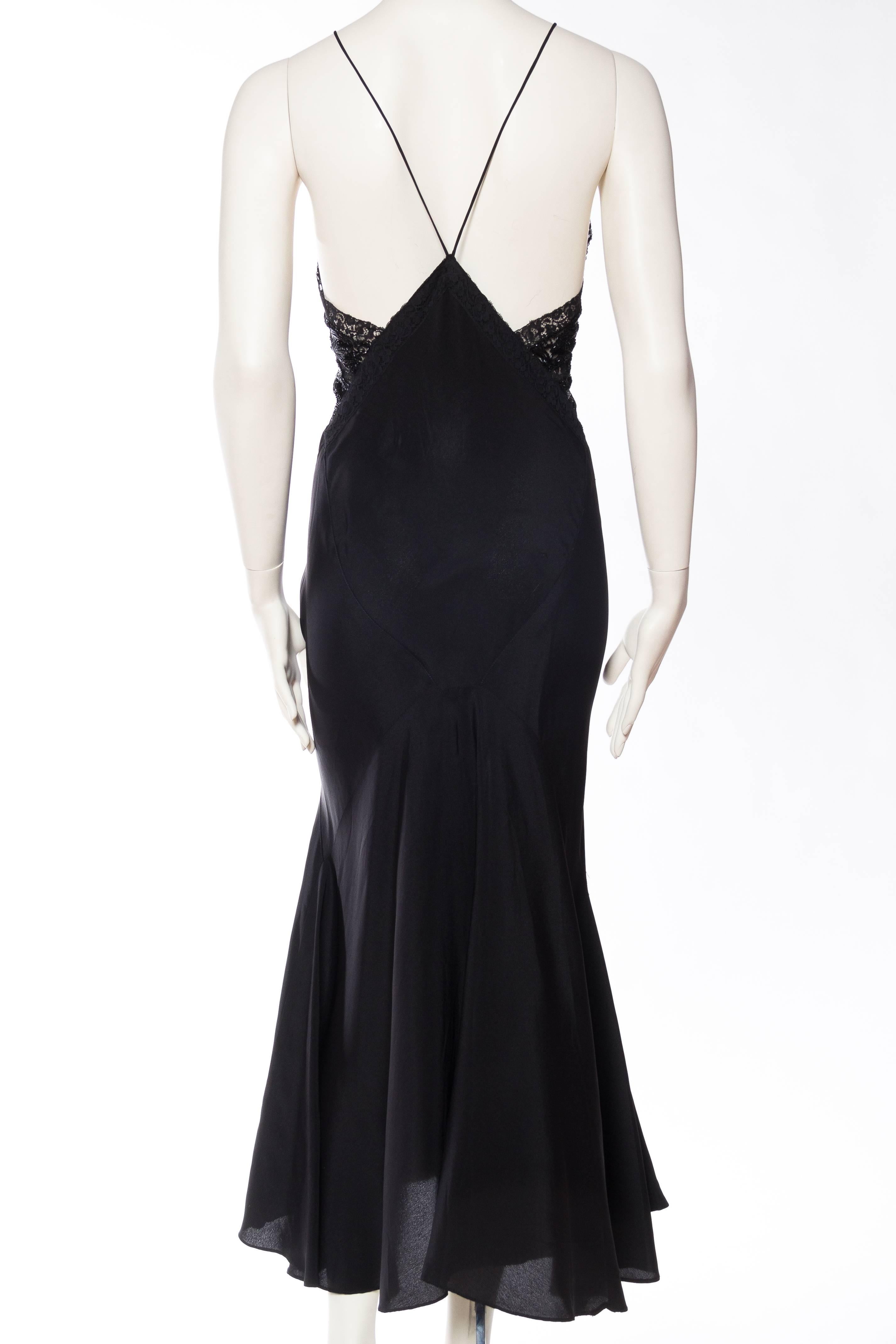 MORPHEW COLLECTION Black Bias Cut Silk Crepe De Chine Backless Gown With Edward In Excellent Condition For Sale In New York, NY