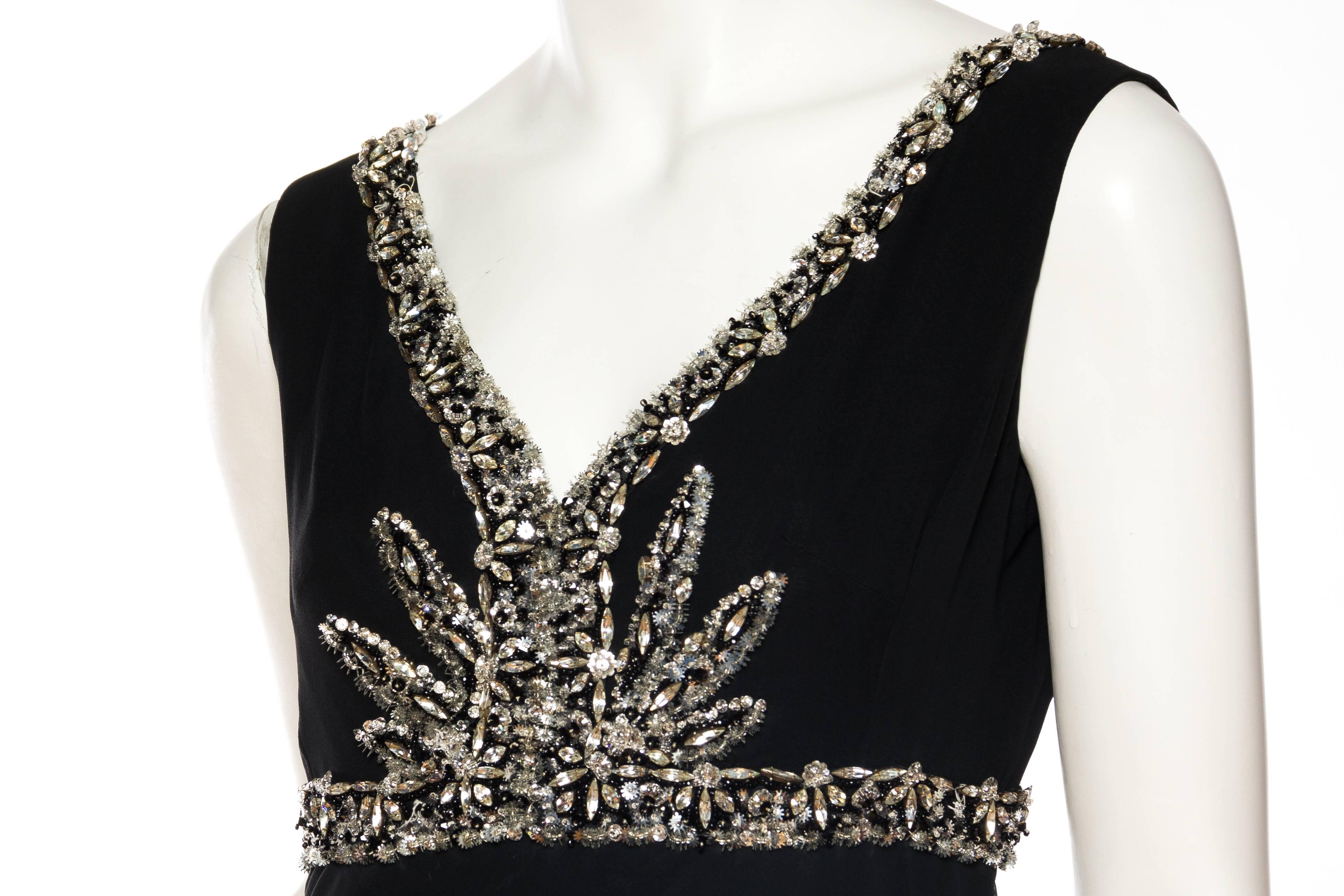 Women's 1970S RETY OF PARIS Black Haute Couture Silk Chiffon Crystal Beaded Empire Wais