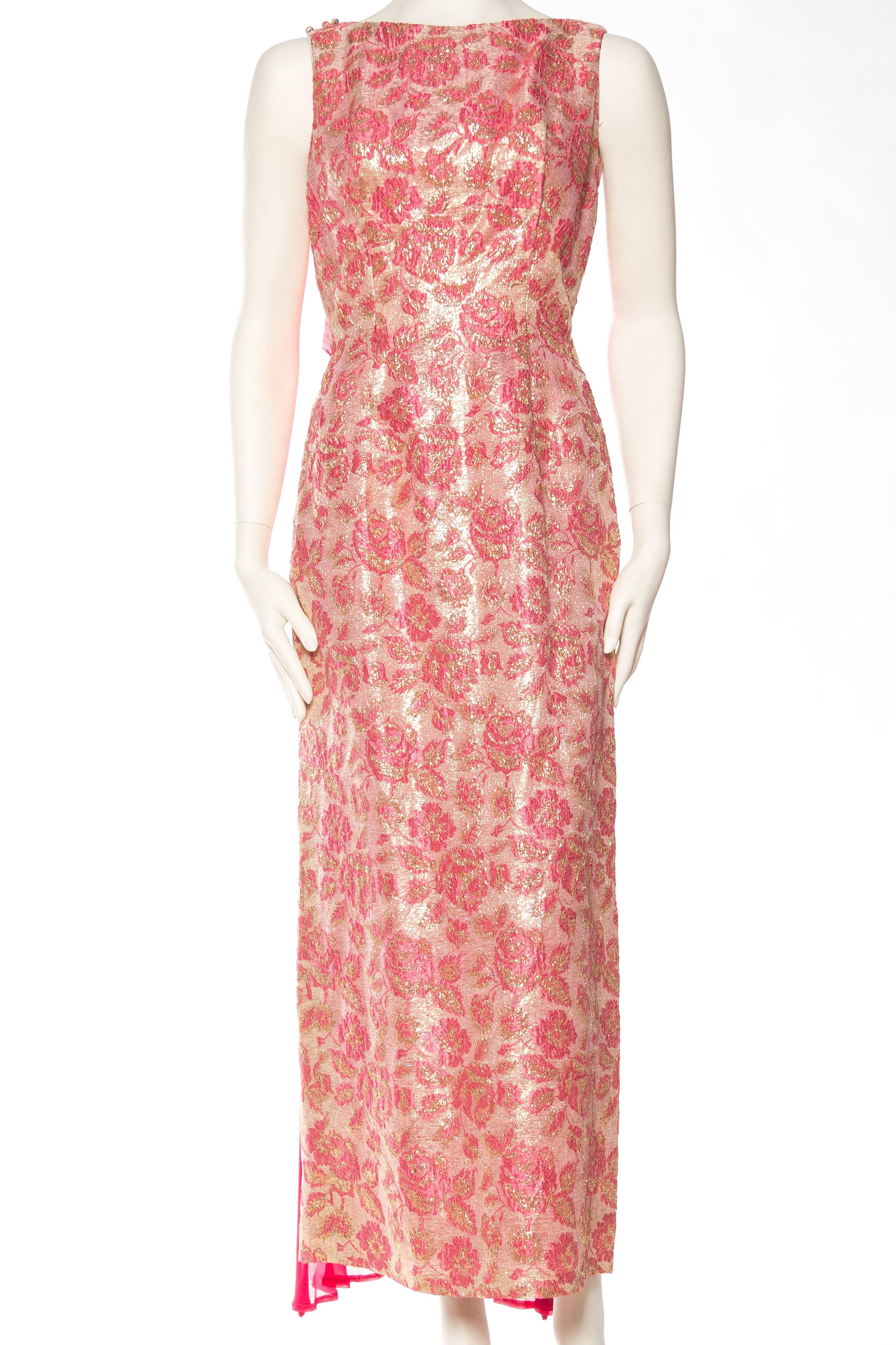 Pink 1960s Floral Lamé Gown
